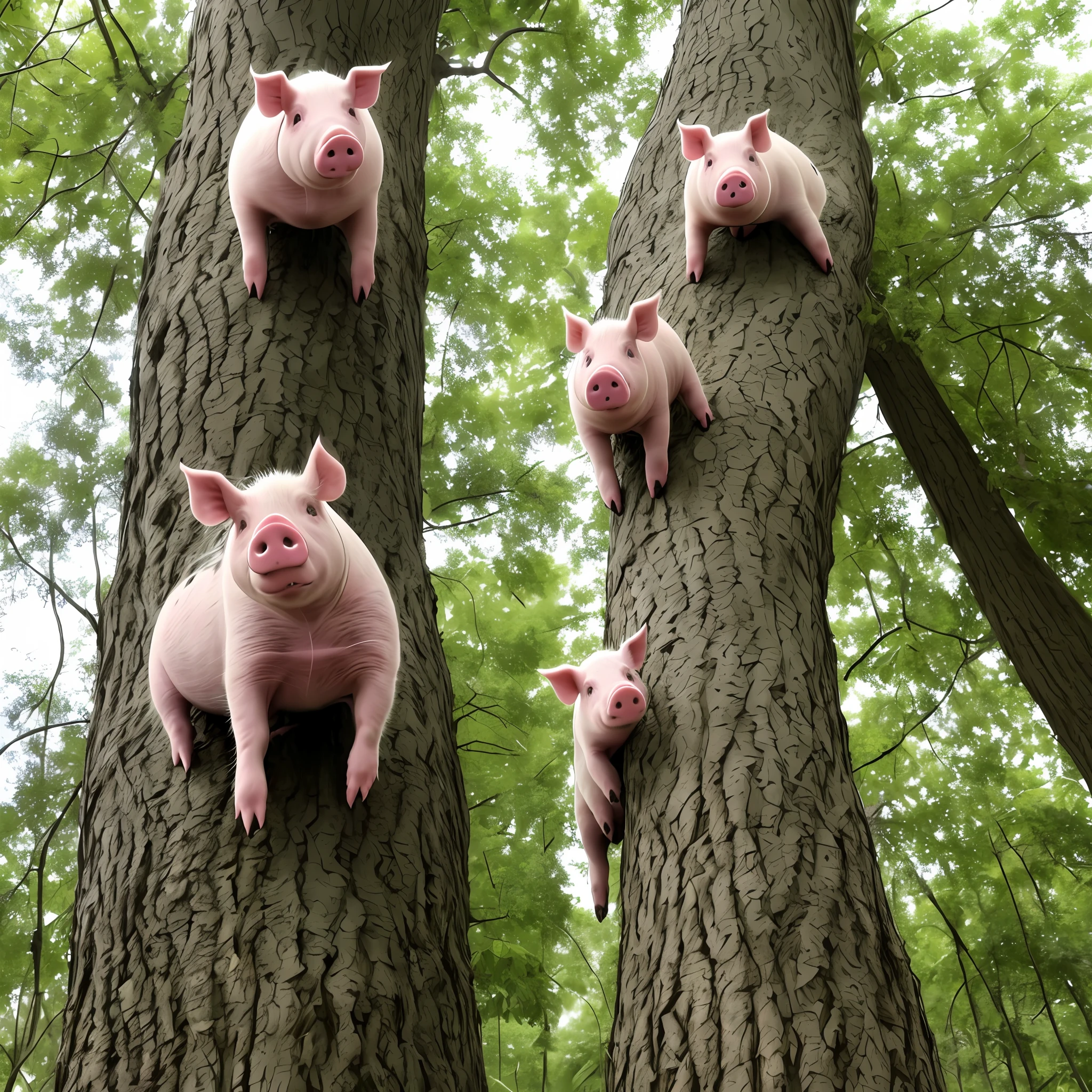 pig is climbing on the tree