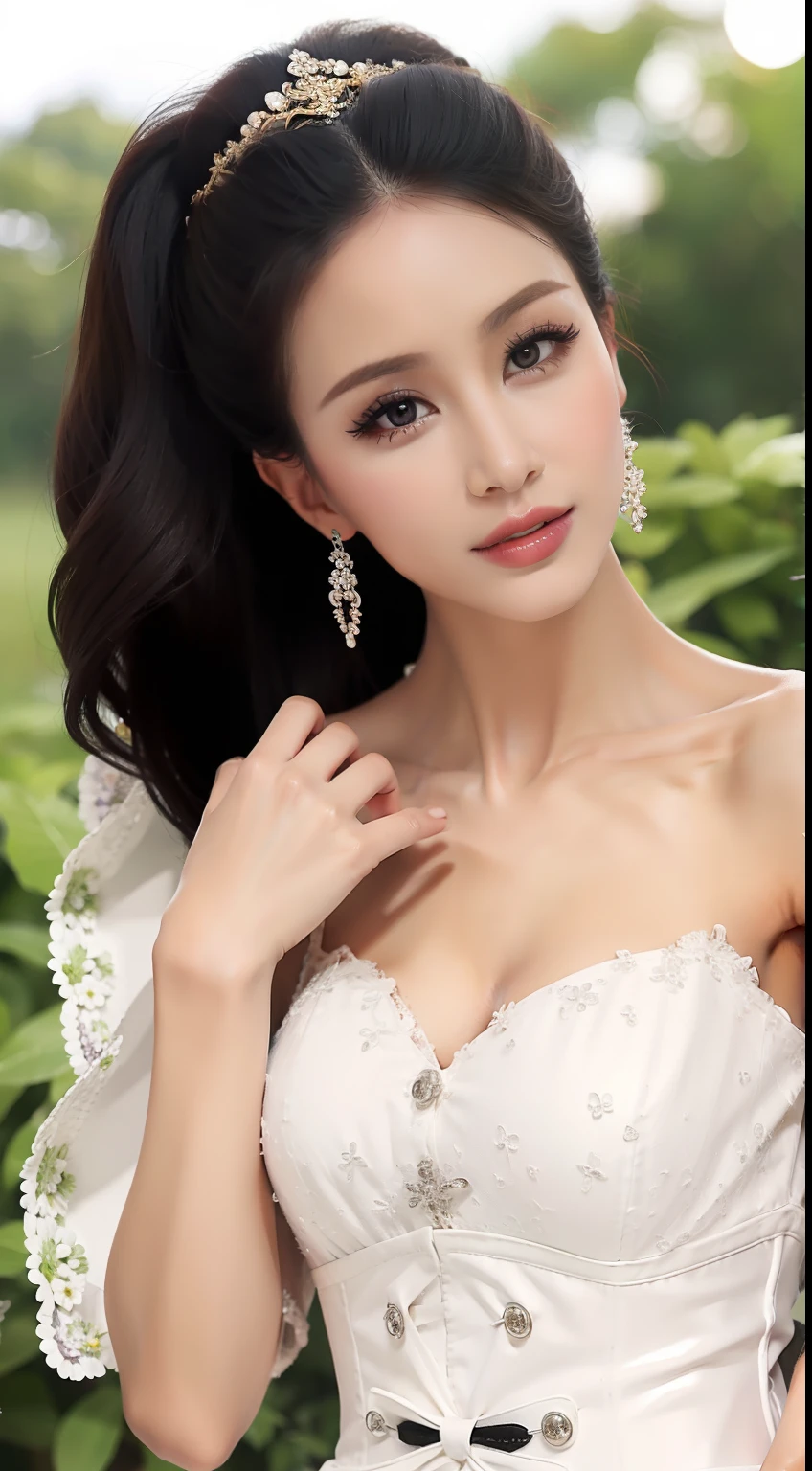 Fashion model 20 years old [[[[closeup cleavage]]]], [[[[boobgasm]]]], [[[[coll]]]], [[[[bshoulders]]]], perfect  eyes, Perfect iris，Perfect lips，perfect teeth，Perfect skin，with fair skin，Long face，slender nose，Soft front light，hdr，Movie girl，no headwear，long whitr hair，Long hair with a shawl，Casual，The background is outdoors，Flowers and greenery，（pastel colour：1.2）