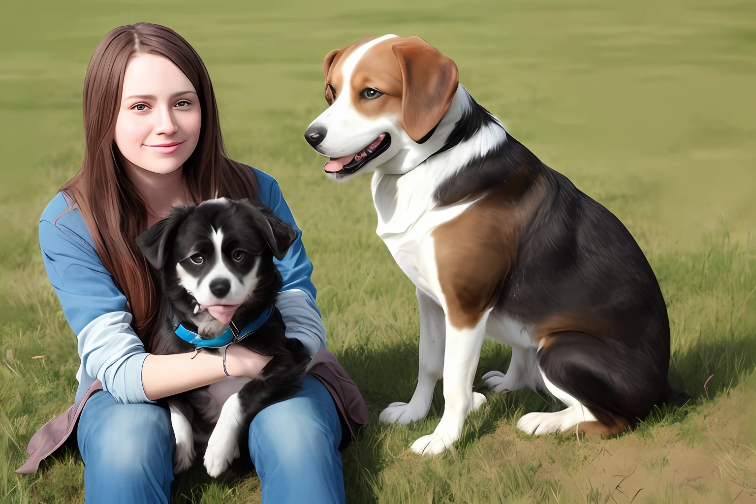 A person has a dog on each side