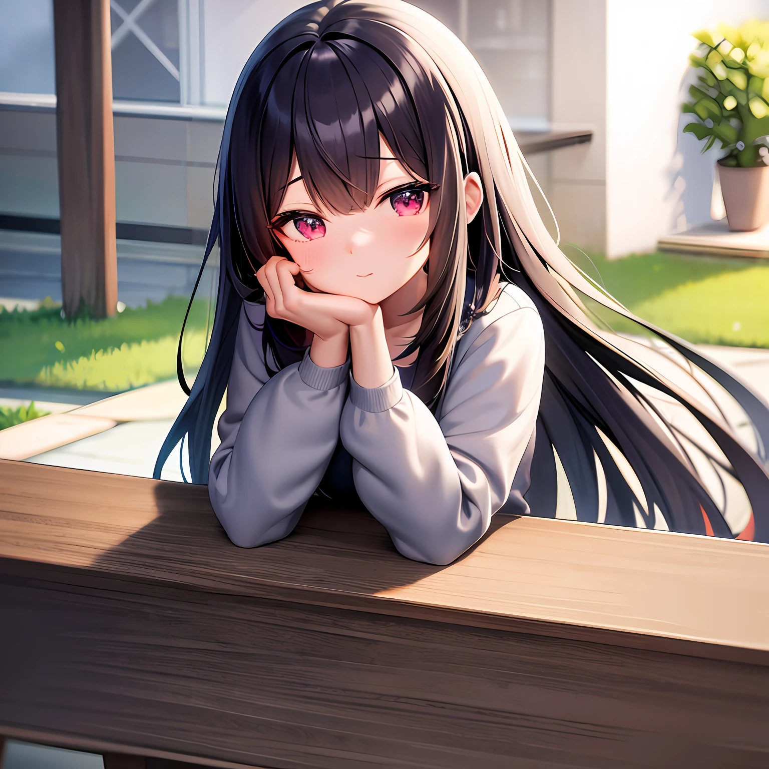 Anime chubby little girl sitting at a table，hand on chin, Black hair curly ponytail, lewd juice, drinking straw, Donut cake, Fresh strawberries, Anime visuals of cute little girls, Cute anime girl portrait, Cute anime girl, a beautiful anime portrait, cute anime girl portraits, portrait anime girl, Kawaii realistic portrait, portrait of cute anime girl, Detailed digital anime art, Portrait of an anime girl, detailed portrait of an anime girl, Smooth anime CG art