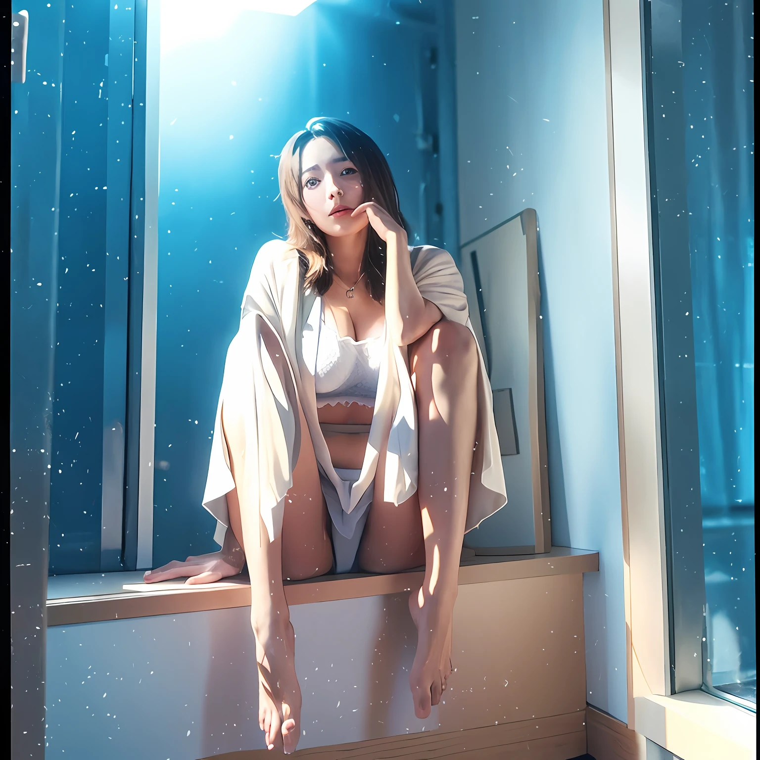 tmasterpiece,Ultra photo realsisim,32k,the Extremely Detailed CG Unity 8K Wallpapers,best qualtiy,1个Giant Breast Girl,Bare chest,show legs,Do not wear panties and gauze skirts,夏天,Movie color,(Movie overlay:1.2),(faded overlay:1.5),