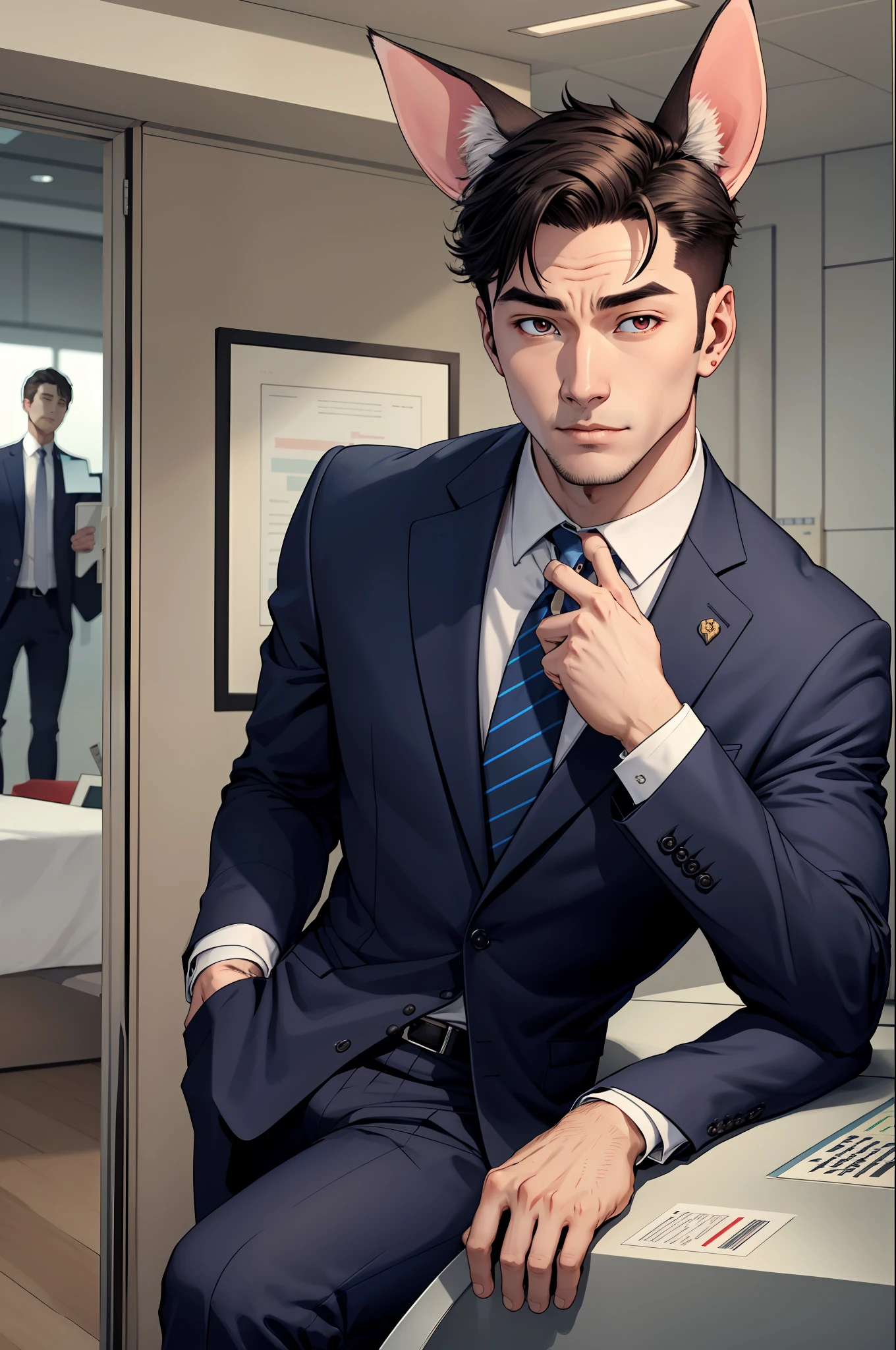 hor ears、coda、Business suit、red pupils、Young men