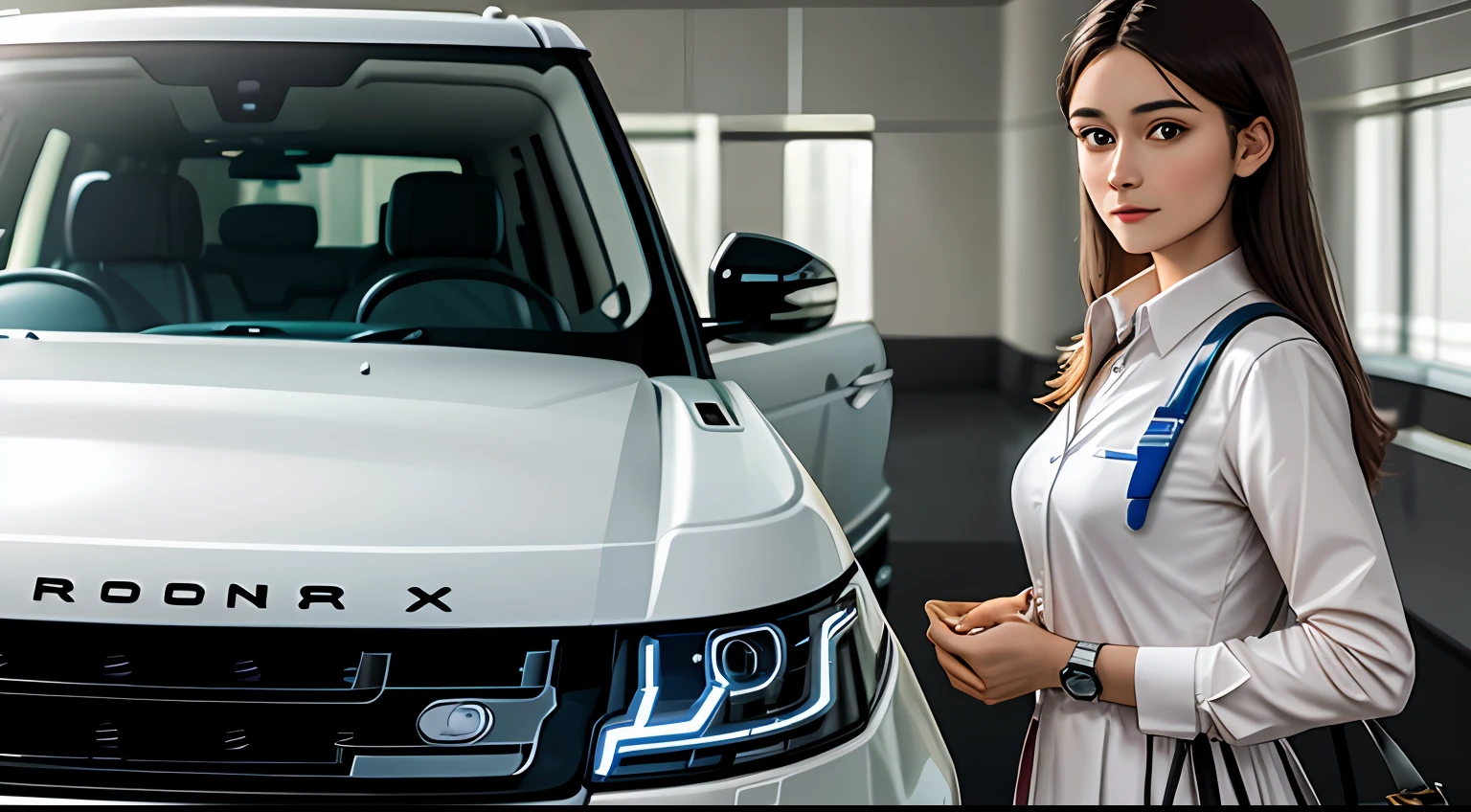 A young doctor wearing a Rolex watch stands next to a Range Rover