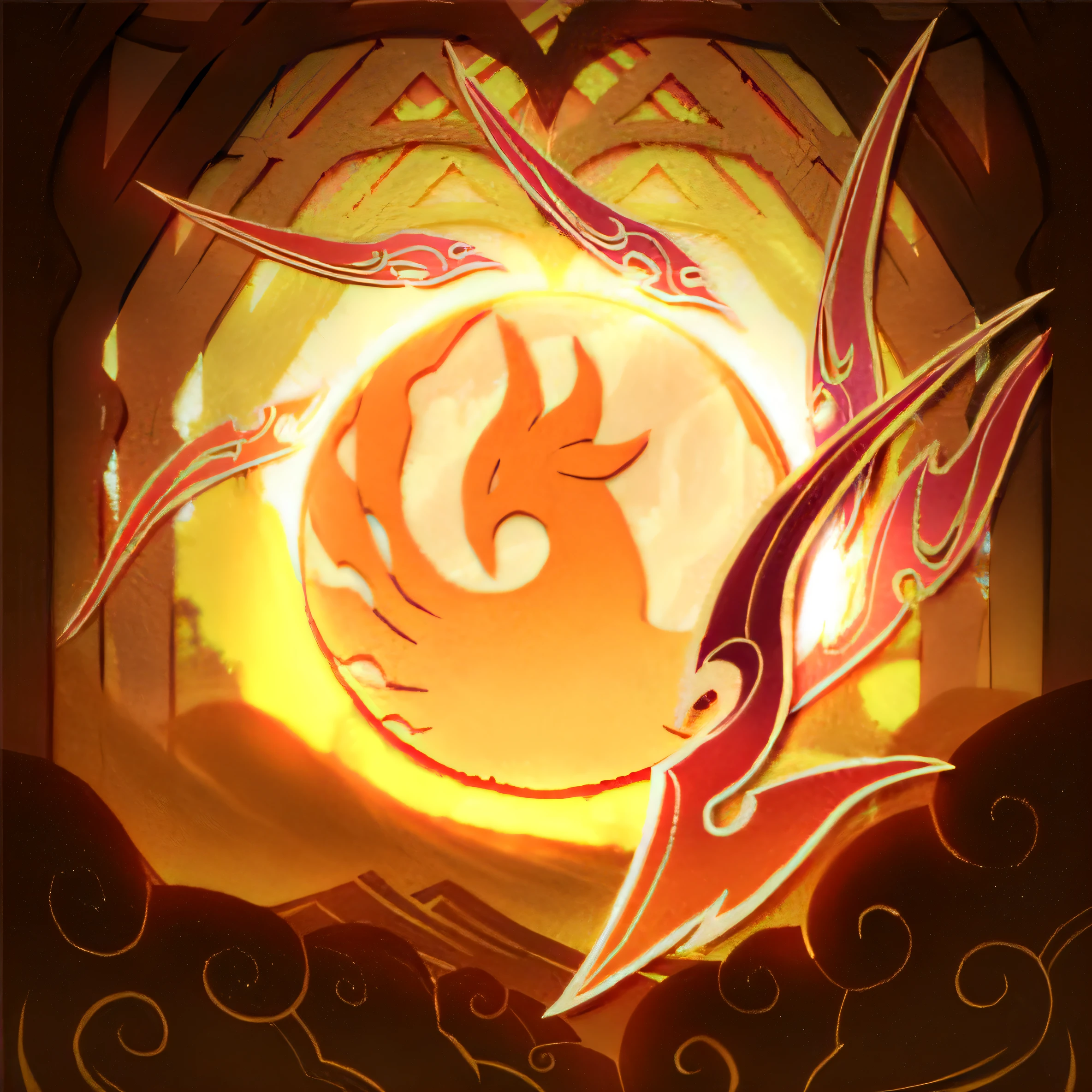 There is a picture of a firebird, phoenix-inspired, holy fire spell art, drak, Onmyoji detailed art, arcs of flame, artwork of a phoenix, Nine tails, arcane art style, style of duelyst, phoenix dragon, fire powers fire swirling, phoenix rising, onmyoji, flame spell, jellyfish pheonix