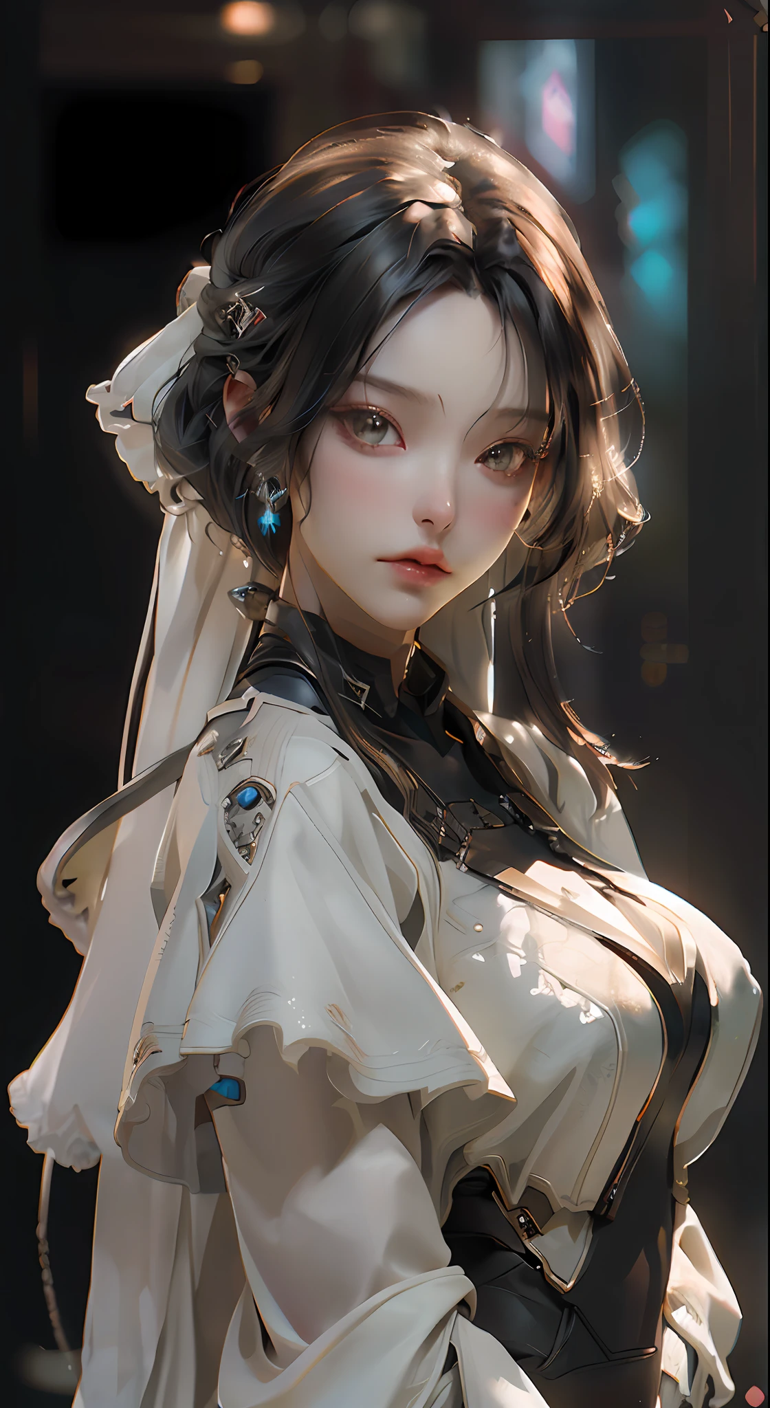 ((Best quality)), ((masterpiece)), (detailed:1.4), 3D, an image of a beautiful cyberpunk female,HDR (High Dynamic Range),Ray Tracing,NVIDIA RTX,Super-Resolution,Unreal 5,Subsurface scattering,PBR Texturing,Post-processing,Anisotropic Filtering,Depth-of-field,Maximum clarity and sharpness,Multi-layered textures,Albedo and Specular maps,Surface shading,Accurate simulation of light-material interaction,Perfect proportions,Octane Render,Two-tone lighting,Wide aperture,Low ISO,White balance,Rule of thirds,8K RAW,
