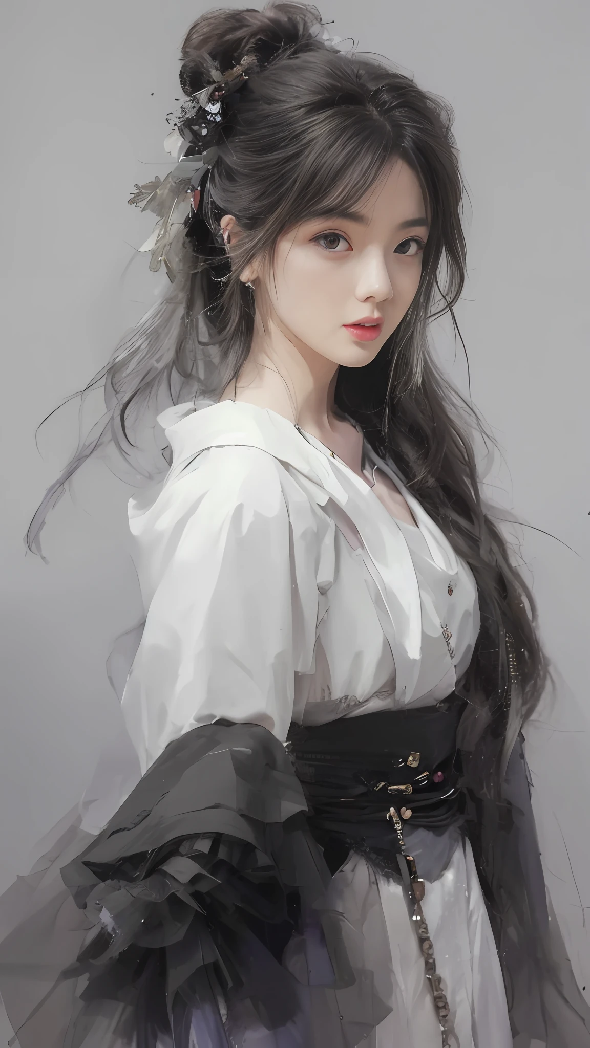 a painting of a woman with long hair wearing a white dress, beautiful character painting, guweiz, artwork in the style of guweiz, by Yang J, by Fan Qi, by Zhang Han, by Zeng Jing, by Zhou Wenjing, guweiz masterpiece, by Li Song, beautiful anime portrait, by Ye Xin, by Song Xu