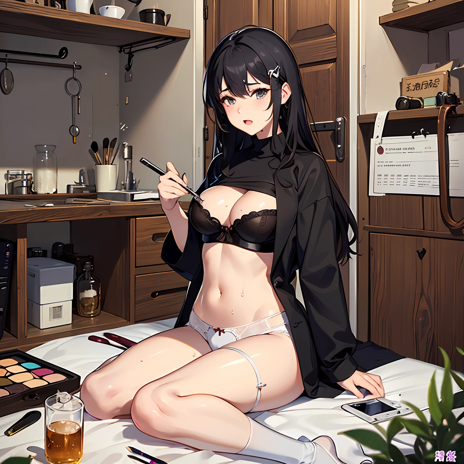 masterpiece、top-quality、High-quality images、8K、 Two Women I am Leo。sada、Being in the laboratory、Who else besides Lisa and Nomiya Lisa.((Neat and clean woman、Beautuful Women、full body Esbian、Always long black hair、The skin and costume texture are of the highest quality、Glossy skin、White silk underwear on top and bottom、White bustier、White stockings、cramped underwear that digs into the skin,,,,,,,,,,,,,,,,,,,,,,,,,,,,,,,,,,,,,,,,,、You can see the shape of the nipple even from the top of the bra、So Huge Breasts、large hips、Balanced proportions)):1.3 Nomiya((intelligent woman、always short gray hair、Slimed、Although small、beautiful udder with good shape、Black sweater、Long lab coat for researchers)) :1.4 director((His name is Leo、Does not appear at all in this institute、Living far away、From there、Instruct Lisa and Nomiya、It's a little scary when you get angry, But、Always kind)) 1.3 Lisa meets Nomiya((The two met at the Institute of Sexology、Lisa is the subject of research that enhances sexual sensations、Lisa sitting in a research recliner、Legs wide open、Fixed legs do not move、Unable to close、 Nomiya is a sexologist、Sex Genius、Master of sex、Gently caressing Lisa's open legs with a makeup brush、With all kinds of tools and techniques besides makeup brushes, Nomiya gives Lisa joy)):1.2 Lisa's reaction((pleasant sensation、wrinkles between eyebrows、Moist eyes、Sigh through a half-open mouth、Crawl body、troubled look、Wet underwear)):1.4、 lab room、inside in room、 Medical equipment and adult goods are placed in the wagon next to the chair、After makeup brush、Tame with these tools、Nomiya is the best sex technician、Inculcating pleasures that Lisa doesn't know、Lessons and experiments that feel too good、Sexual development、Obscene atmosphere、Overstimulation、 sexual excitement、droolng、Lisa and Nomiya's Lessons、Fun lessons every day、Nomiya likes Lisa's black hair、Lisa likes Nomiya's gray hair、Protect each style carefully、Nomiya is a sex teac