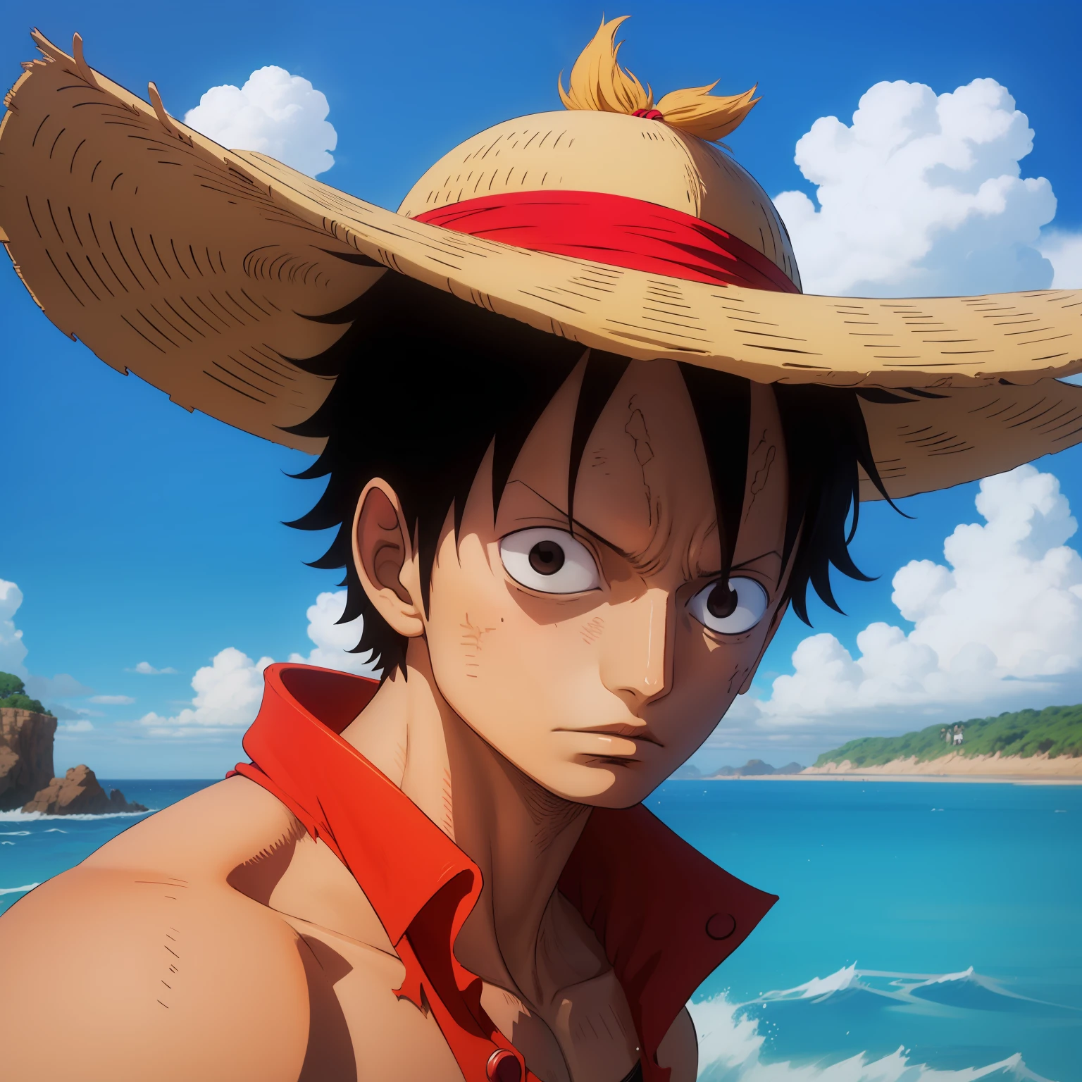 One Piece in Luffy,Ace,Saab,, they are getting together,Look into the sea in the distance