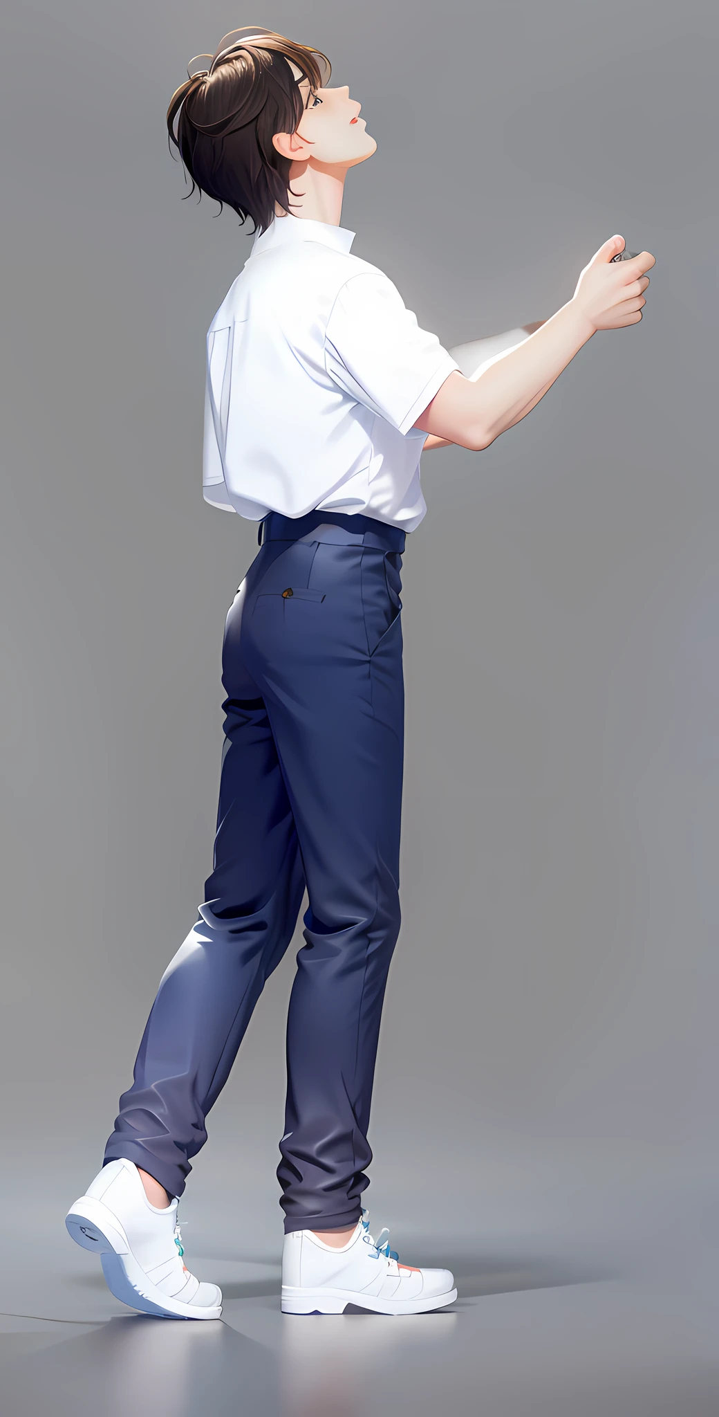 tmasterpiece，officla，1boys，Flood（super detailing，toplight），White color blouse，Blue-black trousers，