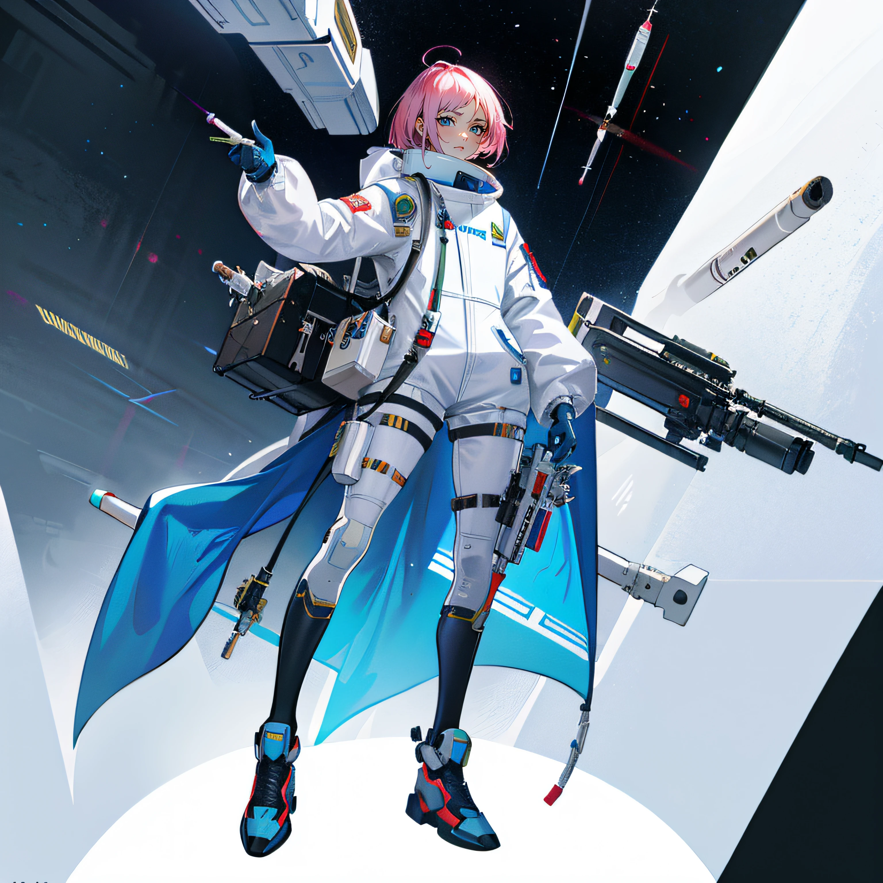 Anime - Stylistic image of a woman in a white spacesuit holding a gun, portrait anime space cadet girl, Best anime 4k konachan wallpaper, cyberpunk anime girl mech, Digital cyberpunk anime art, Kushatt Krenz Key Art Women, mechanized soldier girl, cyberpunk anime girl, anime cyberpunk art, Badass anime 8 K, Retrato Armored Astronauta 