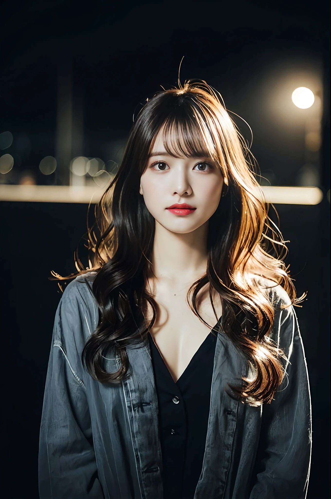 1girl in, (Wavy Hair:1.21),(disheveled hair:1.331), valley,  hair messy, Long bangs, hairs between eyes,(Open your clothes), Beautiful detailed eyes,Dark background, Moonlight, ,flower_flower petals,city,full_Moon, (超A high resolution,Photorealistic,Realistic,Best Quality,Photorealsitic), (8K, Raw photo, Best Quality, masutepiece), (Photon mapping, Radio City, Physically-based rendering,Automatic White Balance), (technological sense, Best Quality, masutepiece,Unity,Wallpaper, Official art, amazing, finely detail, extremely delicate and beautiful,Extremely detailed, Highly detailed, Sharp Focus),photograph,Rich background,
