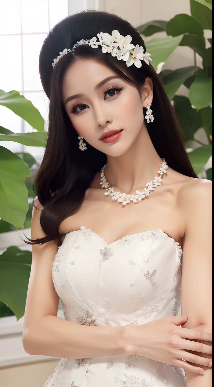 Fashion model 20 years old [[[[closeup cleavage]]]], [[[[boobgasm]]]], [[[[coll]]]], [[[[bshoulders]]]], perfect  eyes, Perfect iris，Perfect lips，perfect teeth，Perfect skin，with fair skin，Long face，slender nose，Soft front light，hdr，Movie girl，no headwear，long whitr hair，Long hair with a shawl，Casual，The background is outdoors，Flowers and greenery，（pastel colour：1.2）