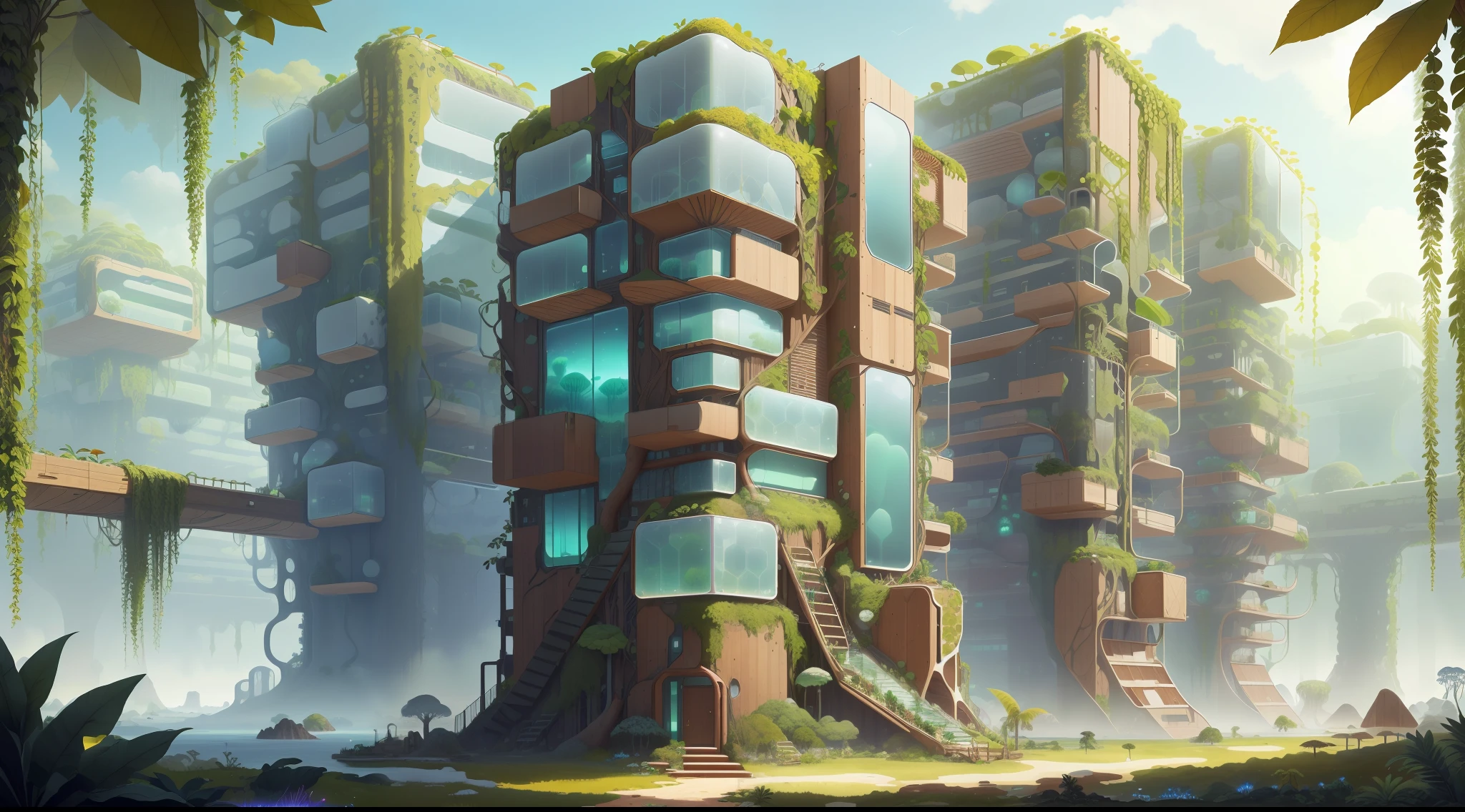 independent climates, different types of biomes that each floor, BiophyllTech, fully-organic, utopia, Cubo de vidrio