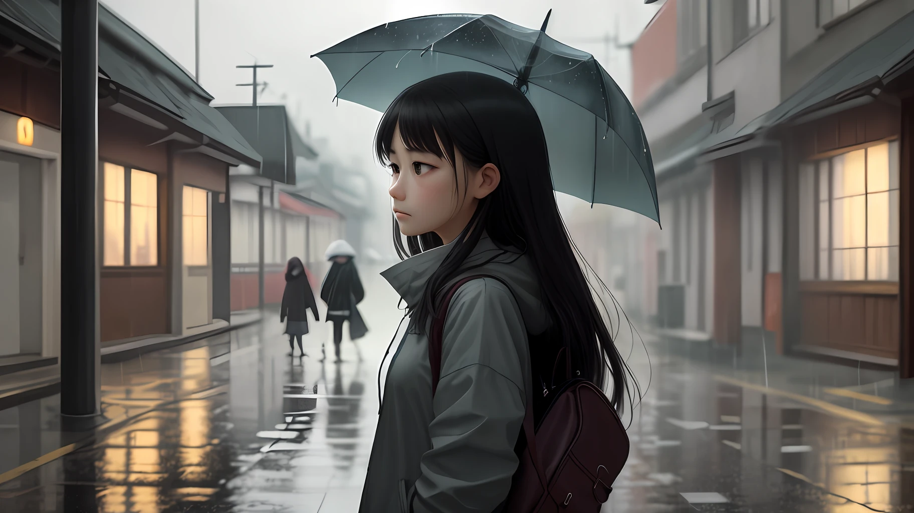 Two-dimensional beautiful girl rainy day melancholy encounter
