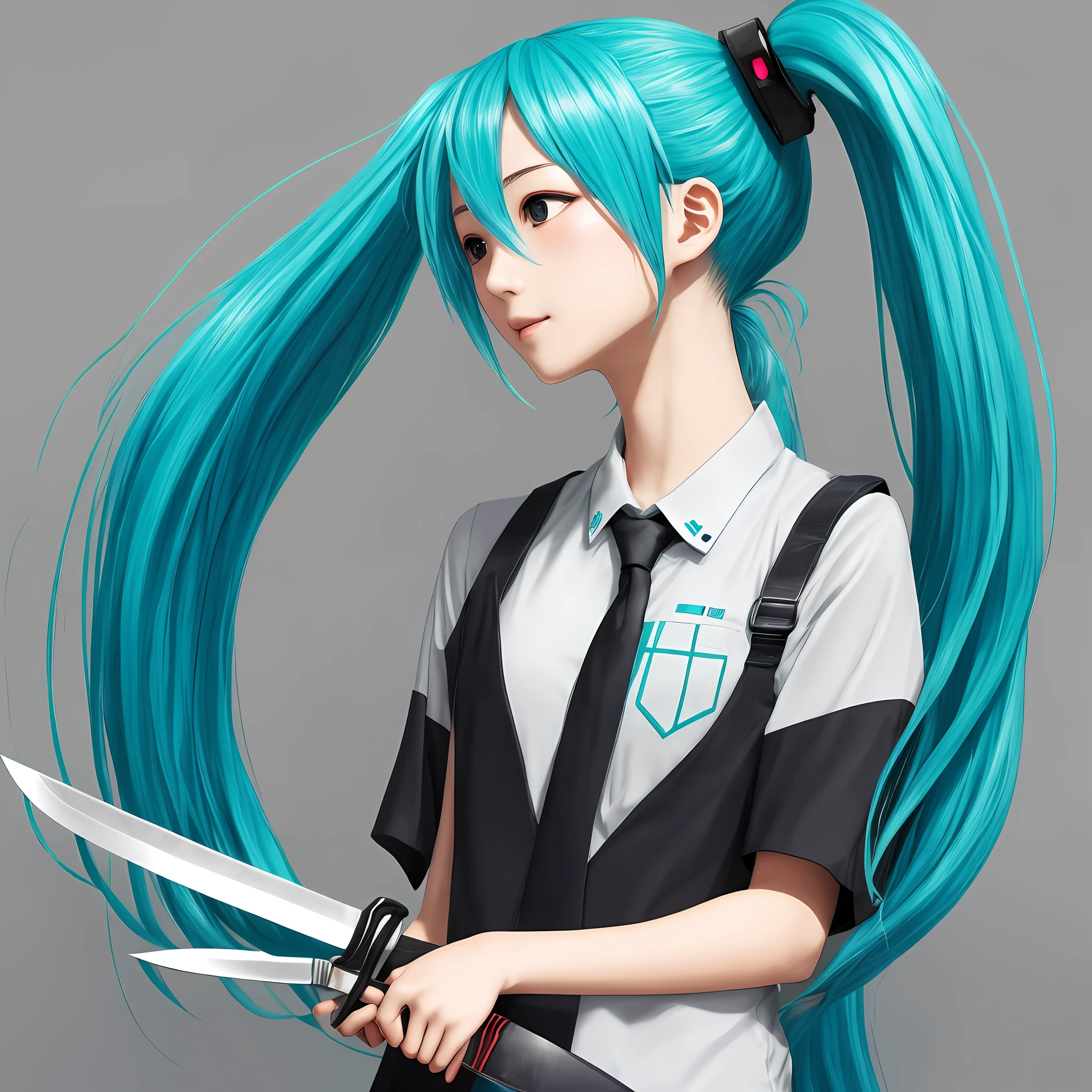 Hatsune Miku single ponytail with knife
