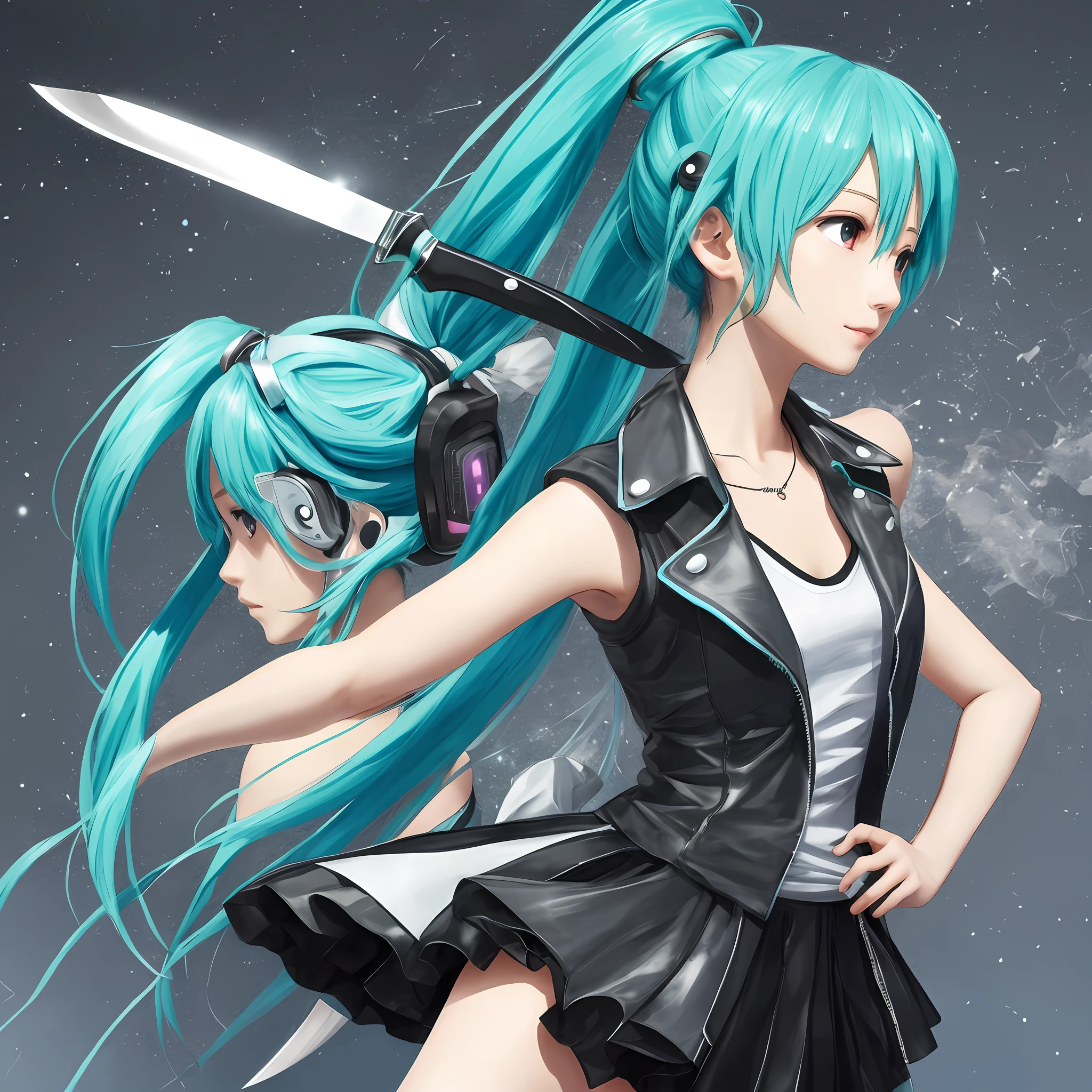 Hatsune Miku single ponytail with knife