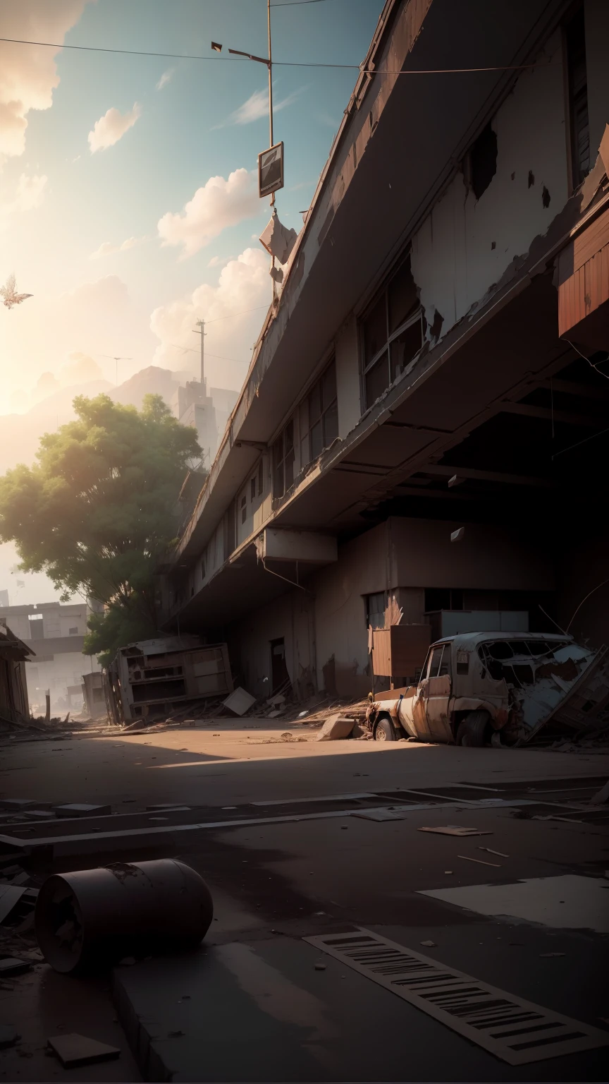 Change this photo to Abandoned world,destruction ,destructed ,uneven world