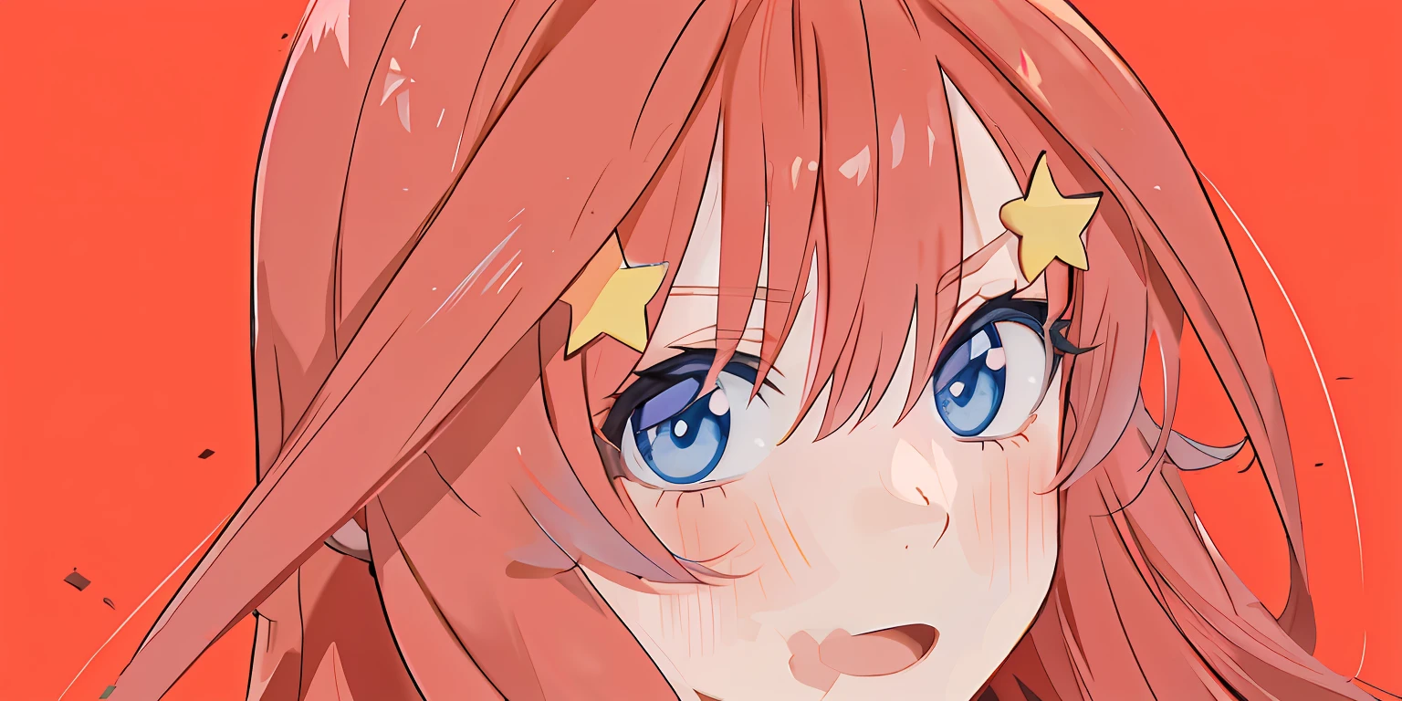 Anime girl with red hair and blue eyes staring at something, anime vibes, close up of a young anime girl, animeaesthetic, cute anime face, style of anime4 K, Soft anime illustration, Anime style. 8K, aesthetic award winning anime, extremely cute anime girl face, anime visual of a cute girl, pretty anime face, Anime art style, anime visuals，Be red in the face，is shy，