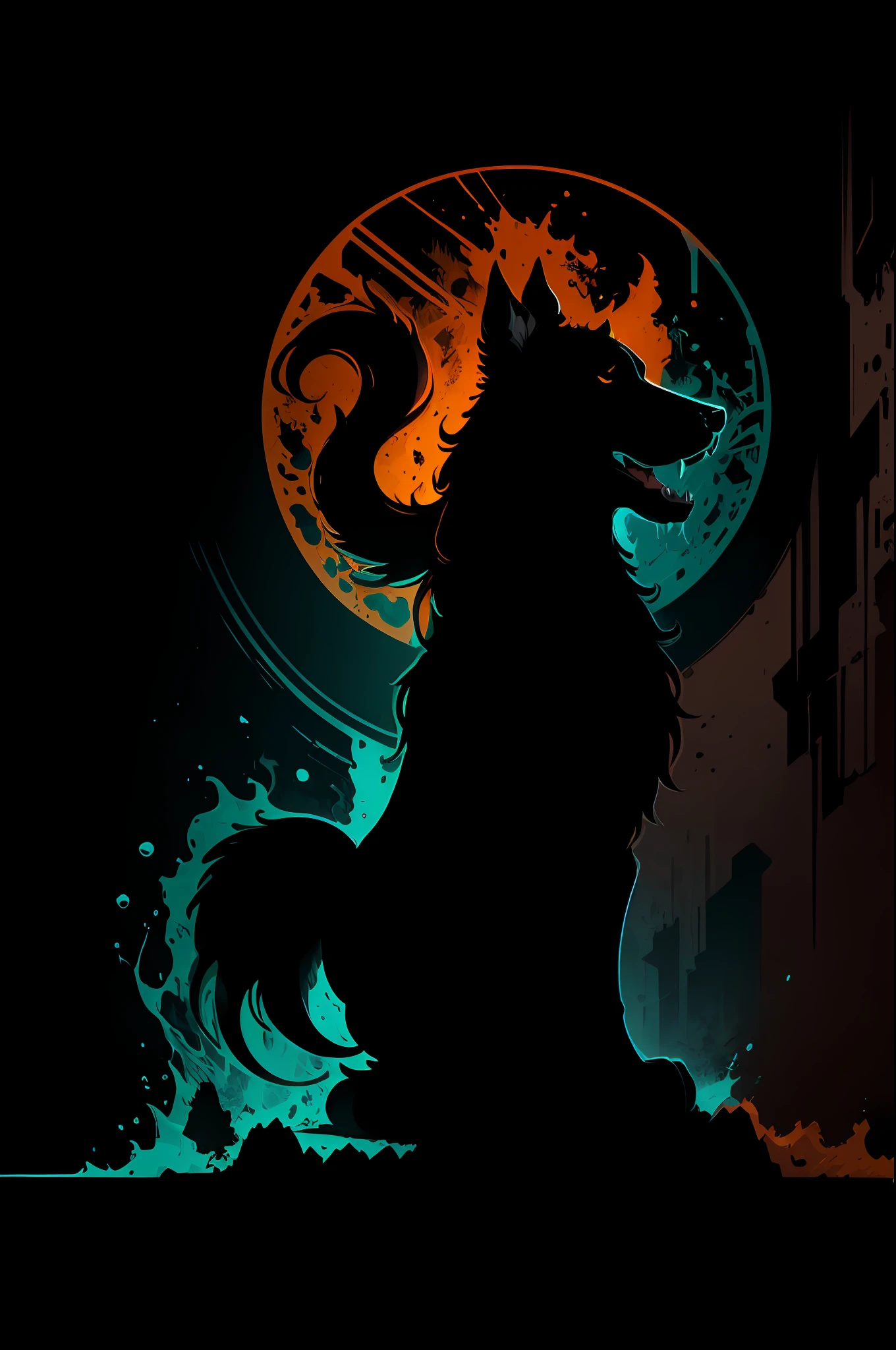 [brown dog] Heraldic silhouette, logo masking style illustration, by dan mumford, by greg rutkowski, by james jean, black background, fantasy art, mysterious, realistic, majestic, rich vibrant colors, high contrast, seamless water brand, artstation, deviantart, dribble, redbubble, teepublic, sharp focus, simple, hyper detailed, detailed drawing, vectorize, outline, isometric style, 8k."