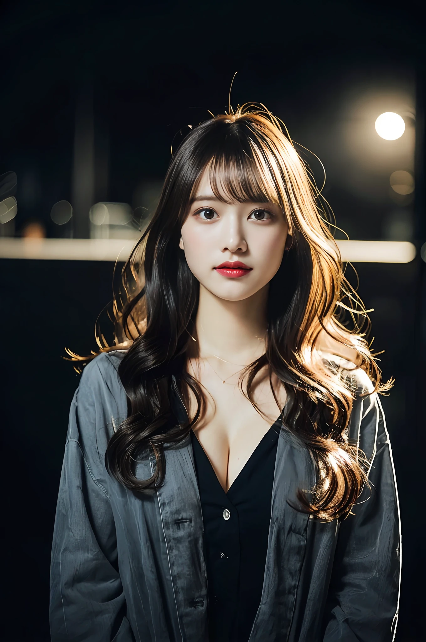 1girl in, (Wavy Hair:1.21),(disheveled hair:1.331), Valley, Natural cleavage, Colossal tits, hair messy, Long bangs, hairs between eyes,(Open your clothes), Beautiful detailed eyes,Dark background, Moonlight, ,flower_flower petals,city,full_Moon, (超A high resolution,Photorealistic,Realistic,Best Quality,Photorealsitic), (8K, Raw photo, Best Quality, masutepiece), (Photon mapping, Radio City, Physically-based rendering,Automatic White Balance), (technological sense, Best Quality, masutepiece,Unity,Wallpaper, Official art, amazing, finely detail, extremely delicate and beautiful,Extremely detailed, Highly detailed, Sharp Focus),photograph,Rich background,