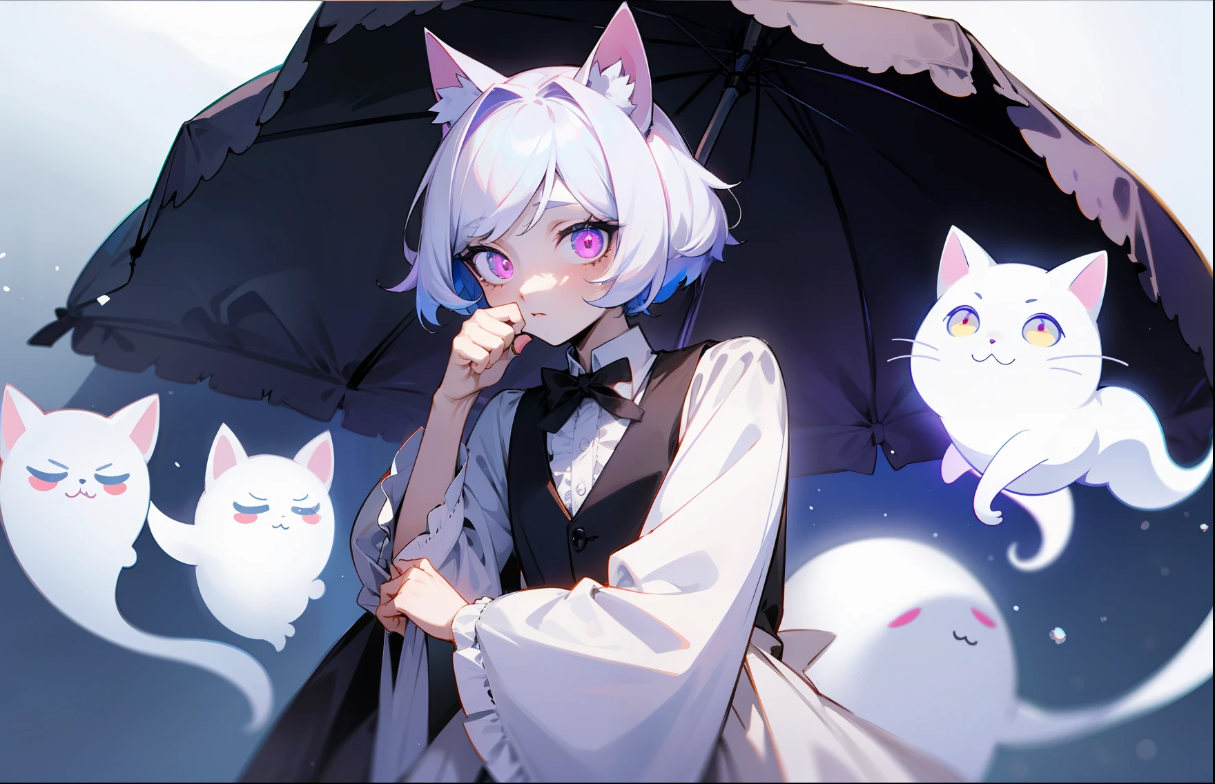 Creepy and flashy cross-dressing ghost cat boy Mysterious color vhorrified Scary eyes