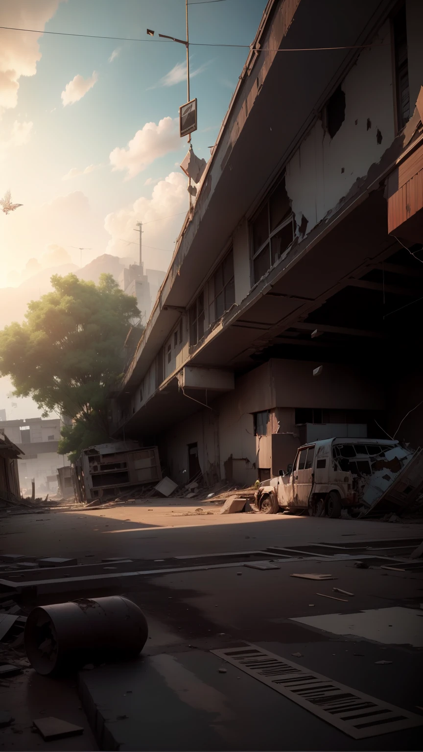 Change this photo to Abandoned world,destruction ,destructed ,uneven world
