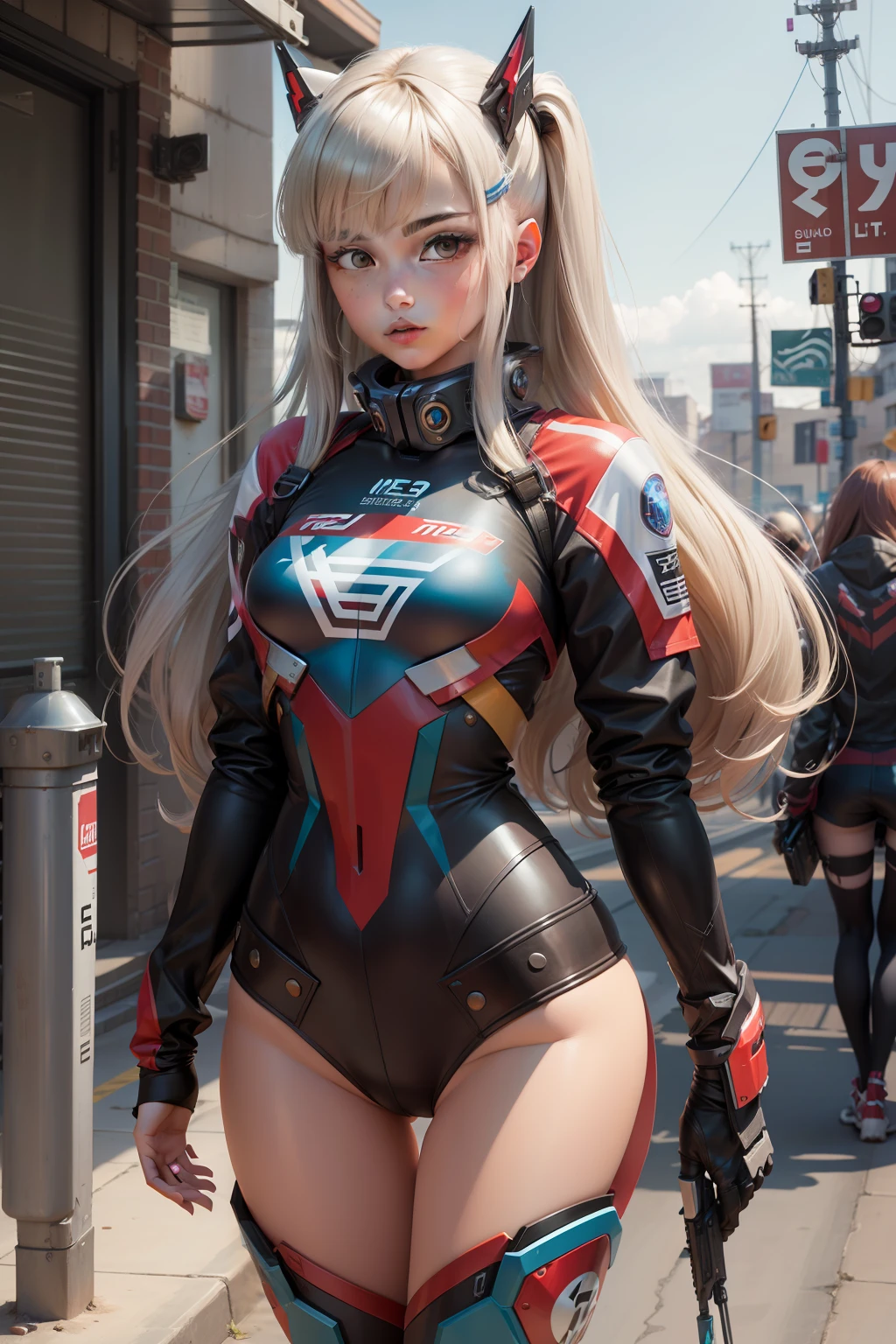 mechs,whaite hair,teens girl