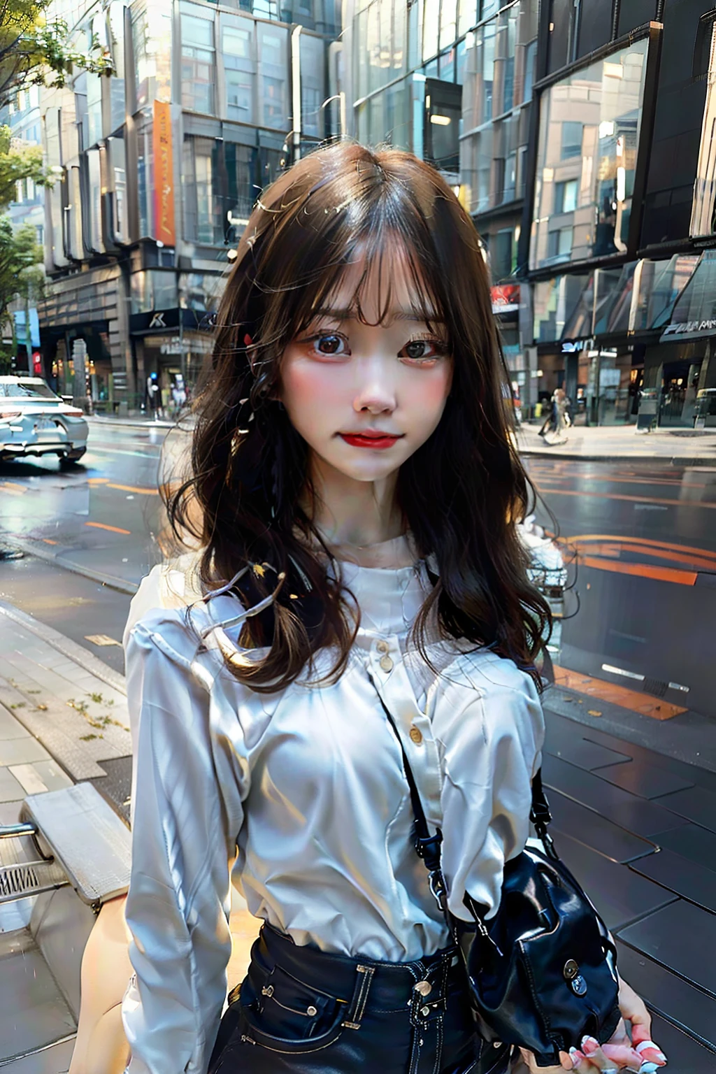 Sad theme , (best quality, masterpiece:1.2), 18yo beautiful  girl walking in the city, white shirt and Jeans, , shoot the Sony a7,3.5 mm Lens, f 1.8 apature, lighting glow effect,no retouching,raw photo realistic, skin texture is very detail ,no makeup, background lighting is yellow, raining day,
