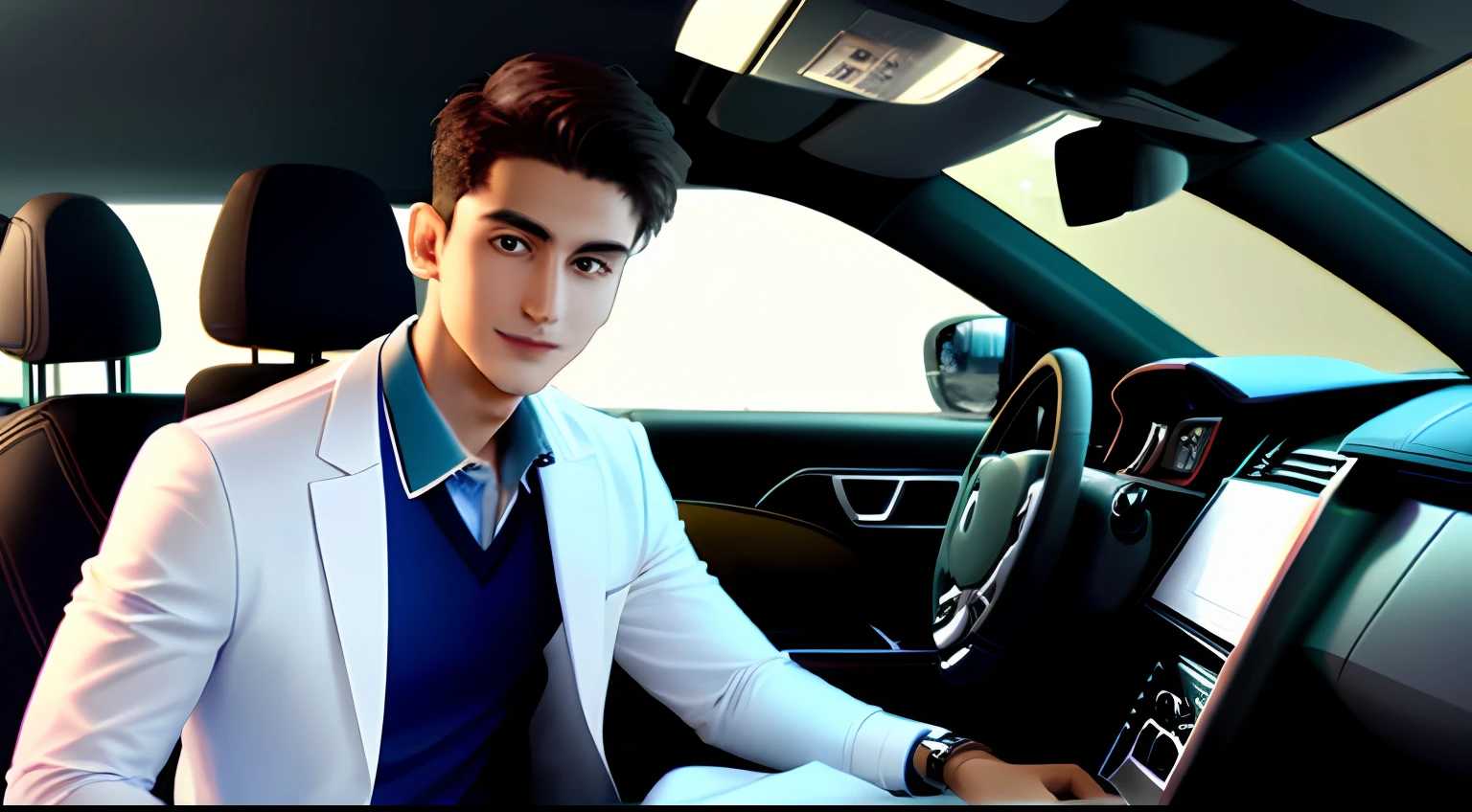 A young doctor wearing a Rolex watch stands next to a Range Rover