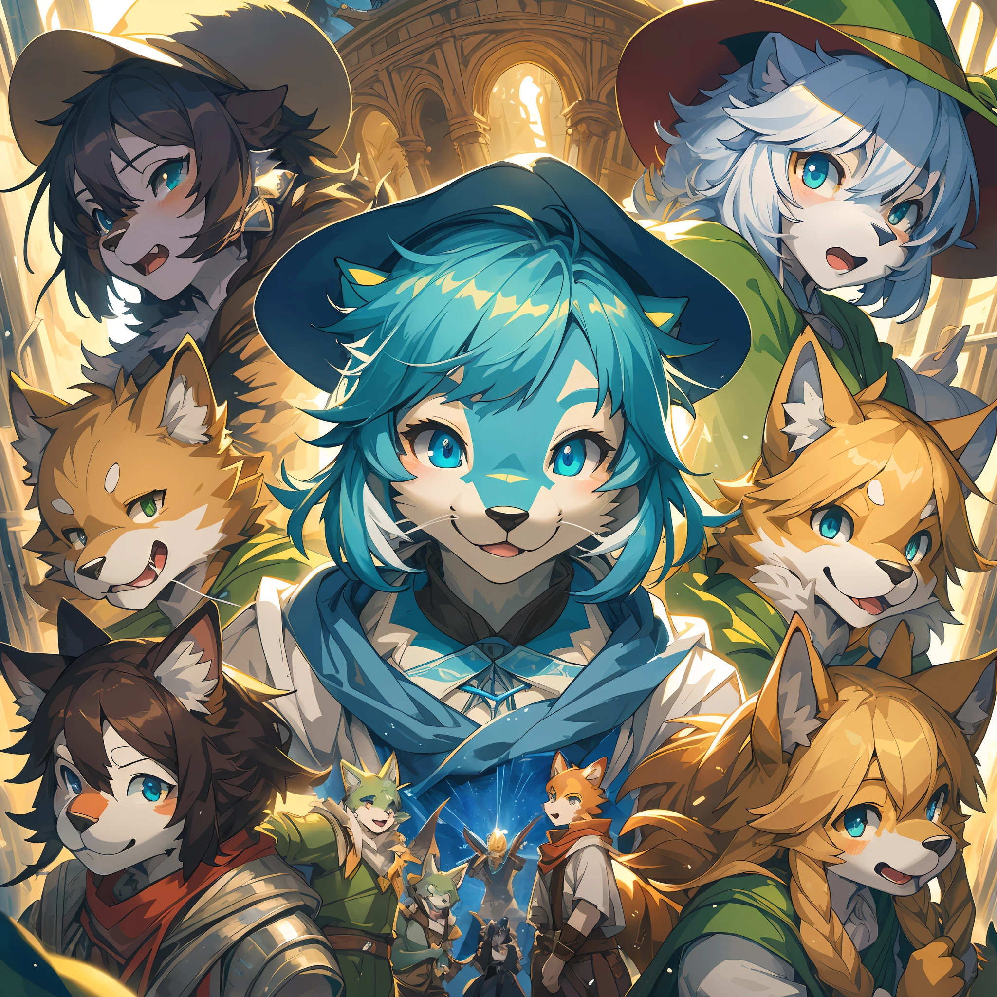 top quality, best quality, High-quality illustrations, masterpiece, super high resolution, detailed background, The Wonderful Wizard of Oz, 6+boys, 6+girls, absurdres(highly detailed beautiful face and eyes)perfect anatomy, expression, good lighting, cinematic shadow(kemono, furry anthro)assorted poses, dynamic angle,