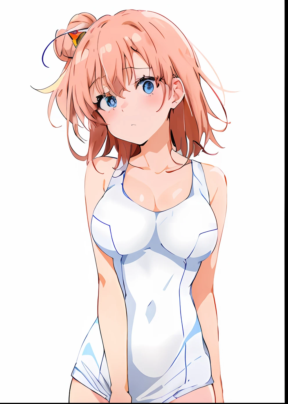 Blue eyes、Anime girl in white top and blue shorts poses for photo, sayori, anime moe art style, loli in dress, with index finger, makoto shinka, (Anime Girl), Seductive Anime Girl, Makoto, charming anime girls, railgun, Anime girl named Lucy, Cute anime waifu in a nice dress, asuka suit under clothes!