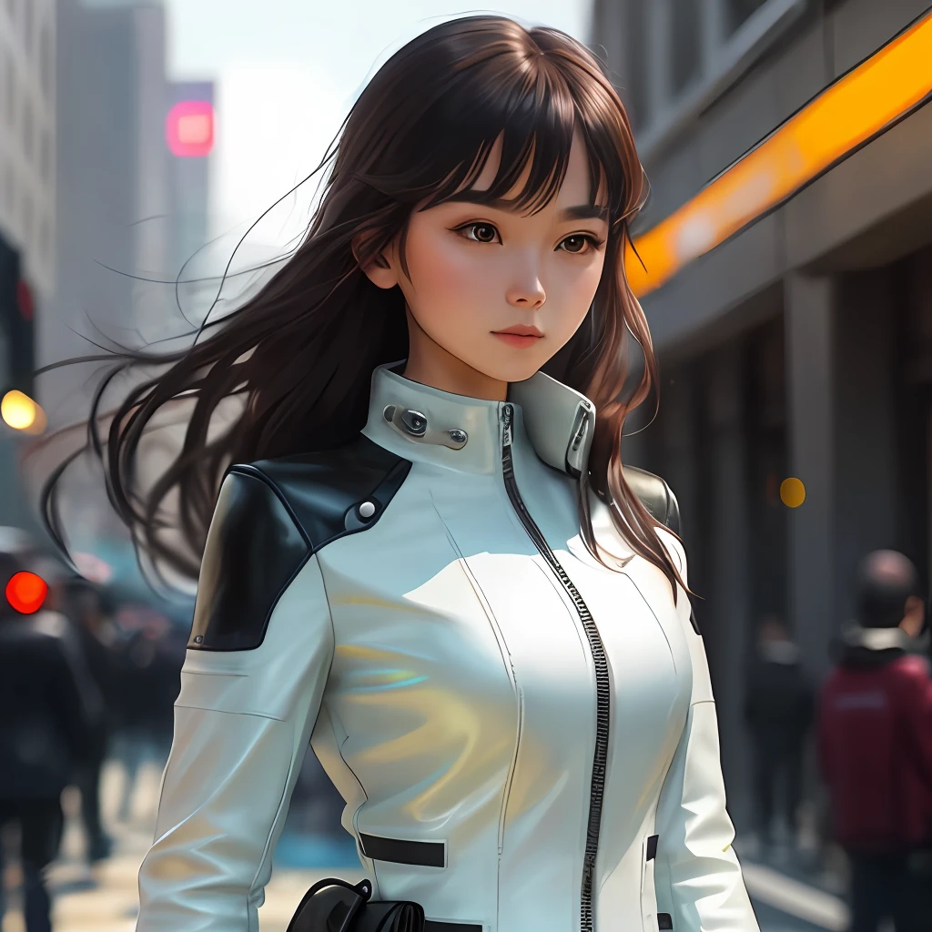 A girl in a leather suit,White clothes