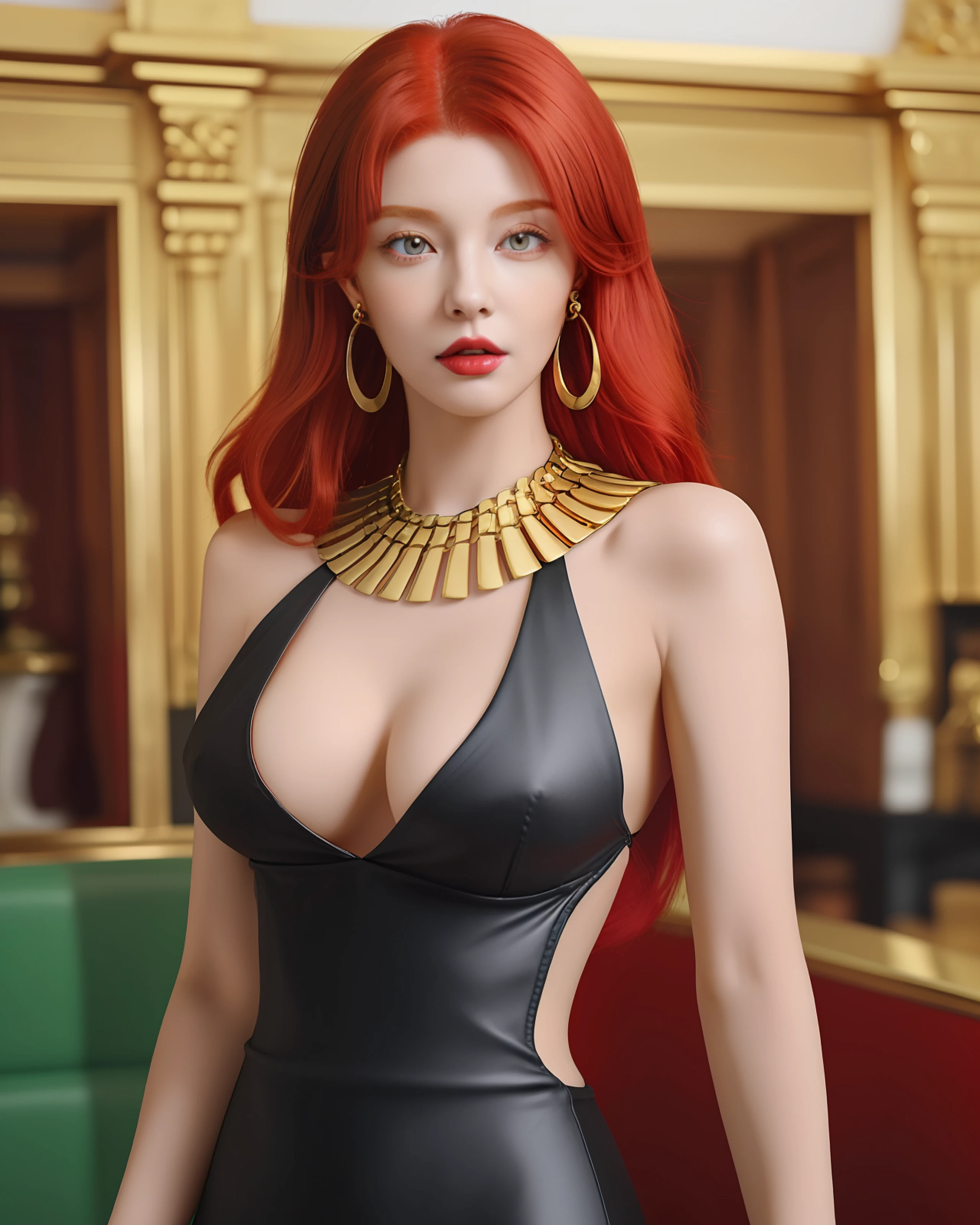 red hair,have gold earring,have gold neklace, best quality