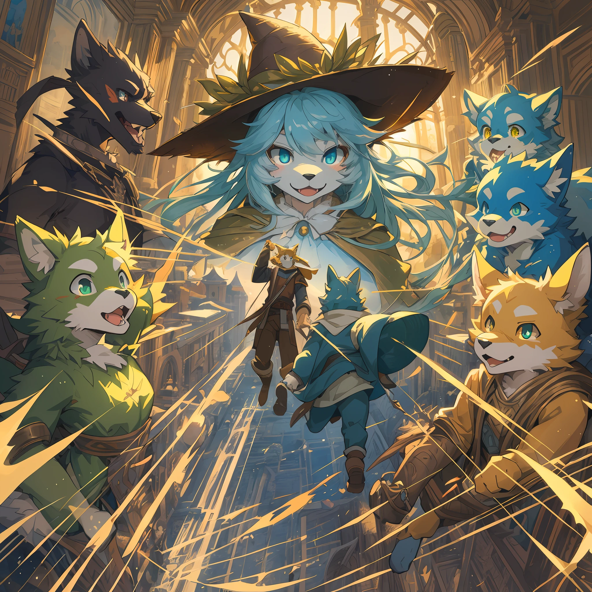 top quality, best quality, High-quality illustrations, masterpiece, super high resolution, detailed background, The Wonderful Wizard of Oz, 6+boys, 6+girls, absurdres(highly detailed beautiful face and eyes)perfect anatomy, expression, good lighting, cinematic shadow(kemono, furry anthro)assorted poses, dynamic angle,