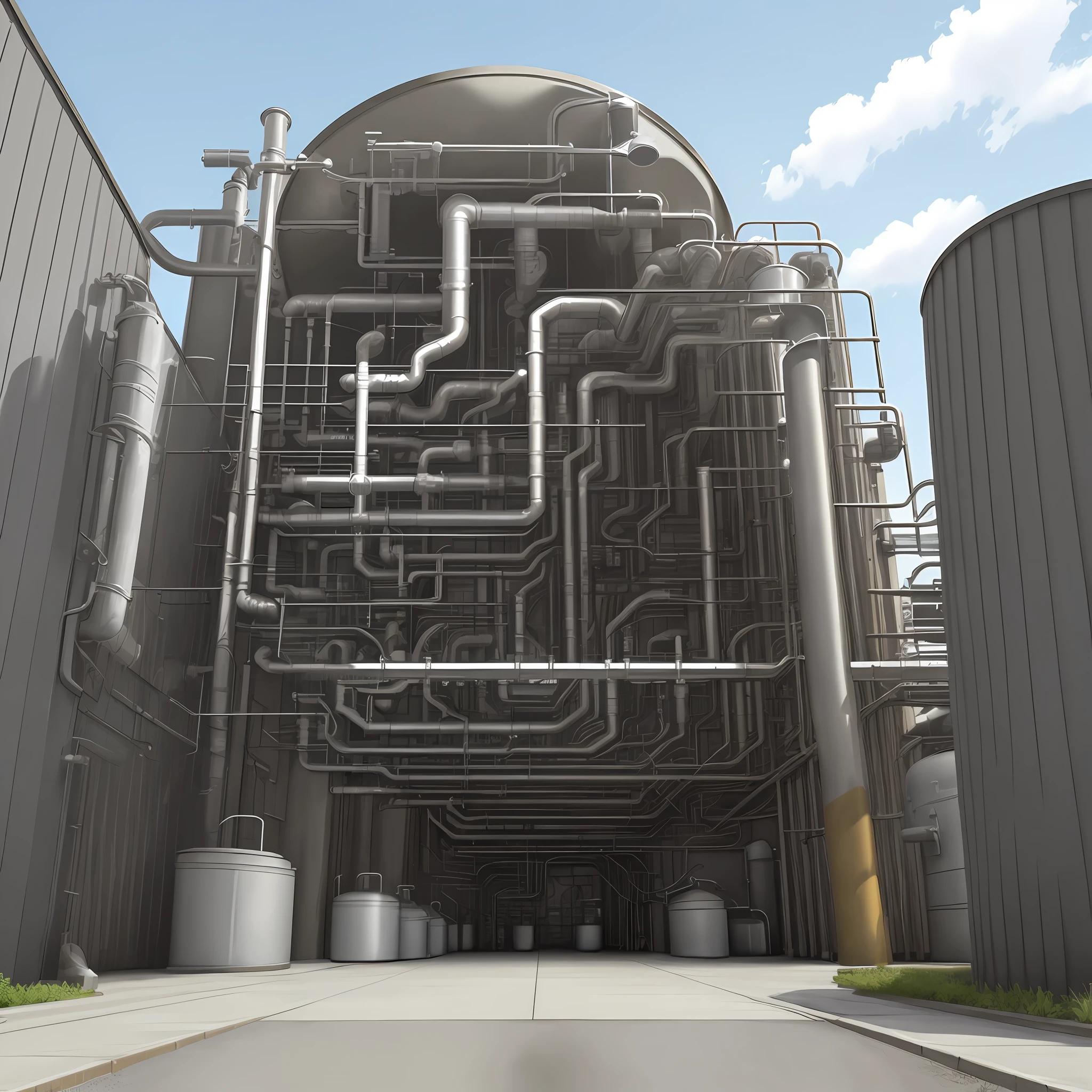 Exterior view of a sewage treatment plant Lots of pipes grey Realistic