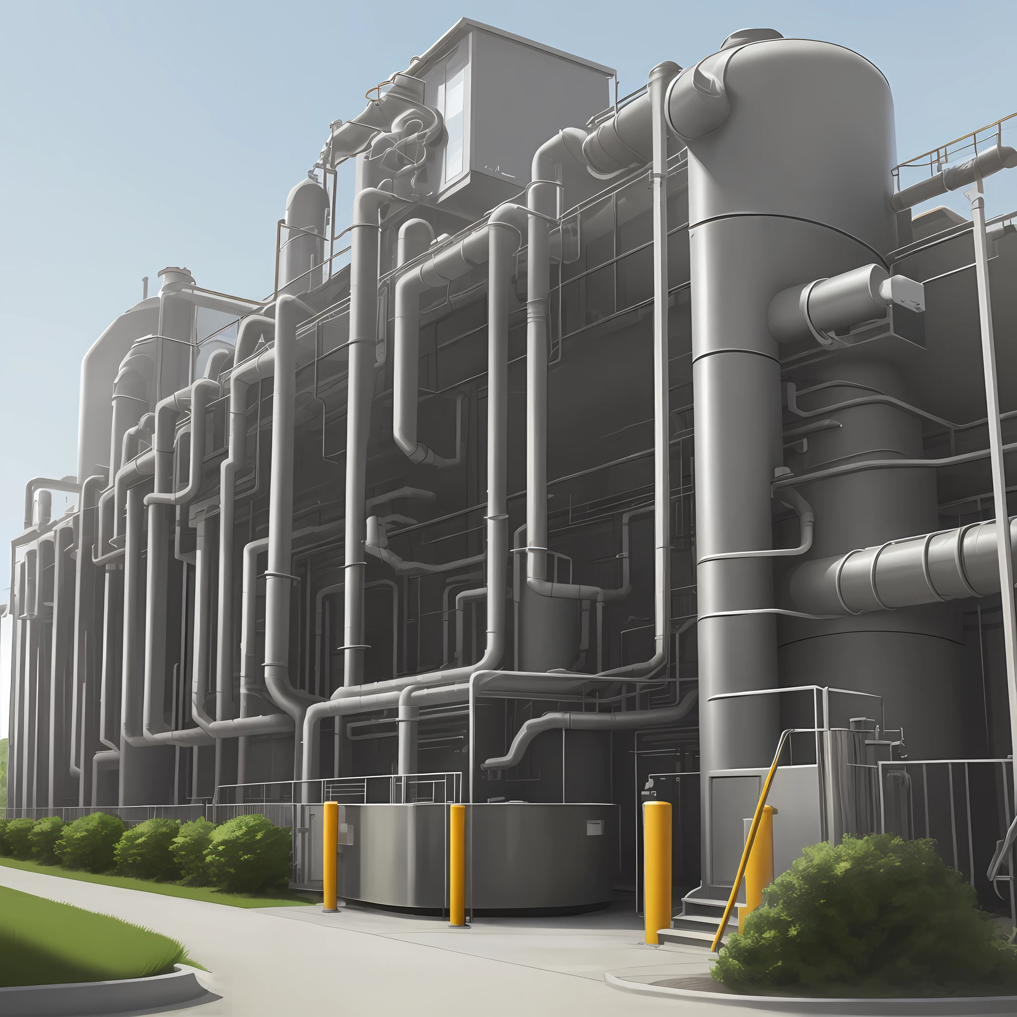 Exterior view of a sewage treatment plant Lots of pipes grey Realistic