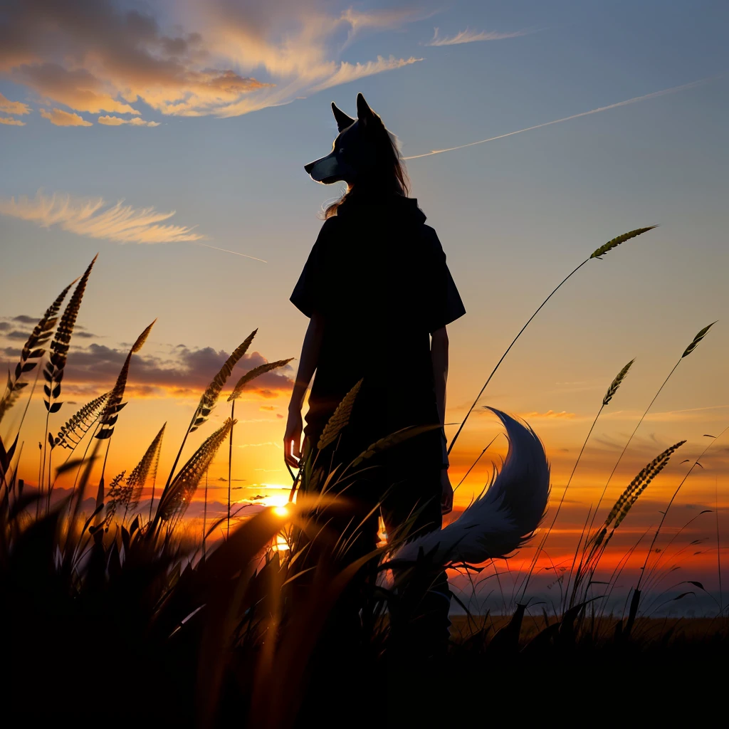 Dog tail grass silhouette sunset