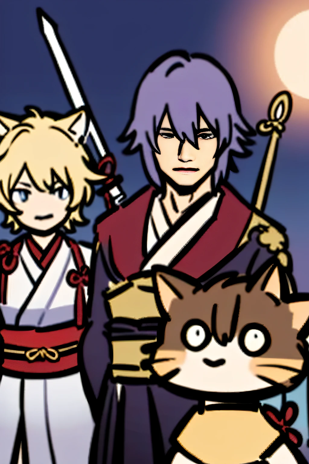 catss，shaggy，samurais，The sword，Kimono men