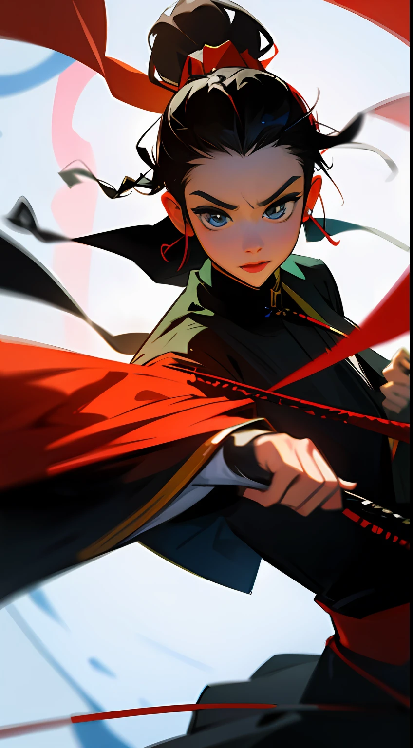 Chinese beautiful woman,Kungfu,Chain whip in hand,Cold weapons,ancient costume,A flowing twisted braid,looking to the camera,A look of determination,The picture is extremely tense,Dashing,Raised sexy,carismatic,Energetic,Dynamic,Large viewing angle,Grandiose scenes,tmasterpiece,(8K)(High quality details)(super high image quality)(best qualtiy)