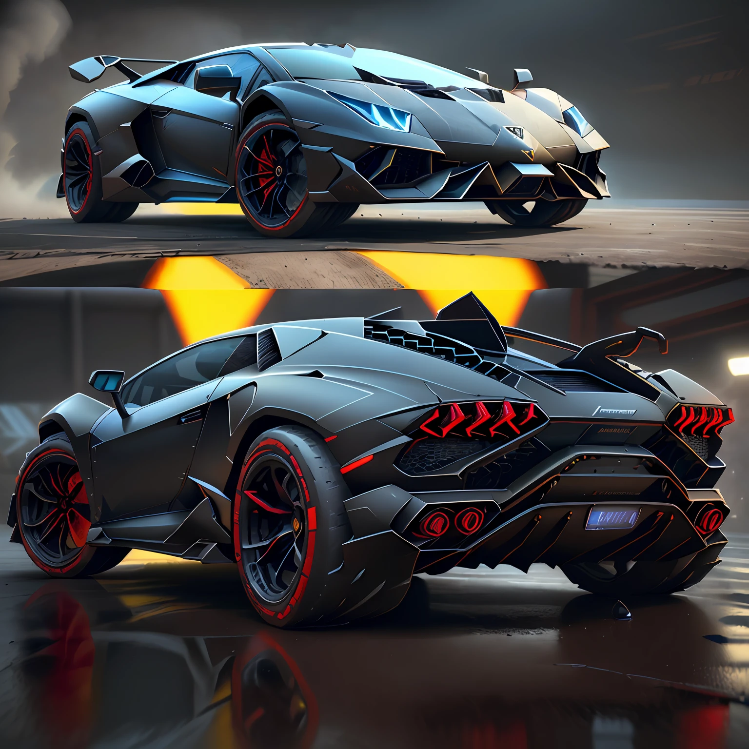 (LAMBORGHINI POISON 2023 ),(total view) ,Cores 64 k, (PRETO BRILHANTE ),NEON 3D ,tokyolagii,detalhes hiper realismo