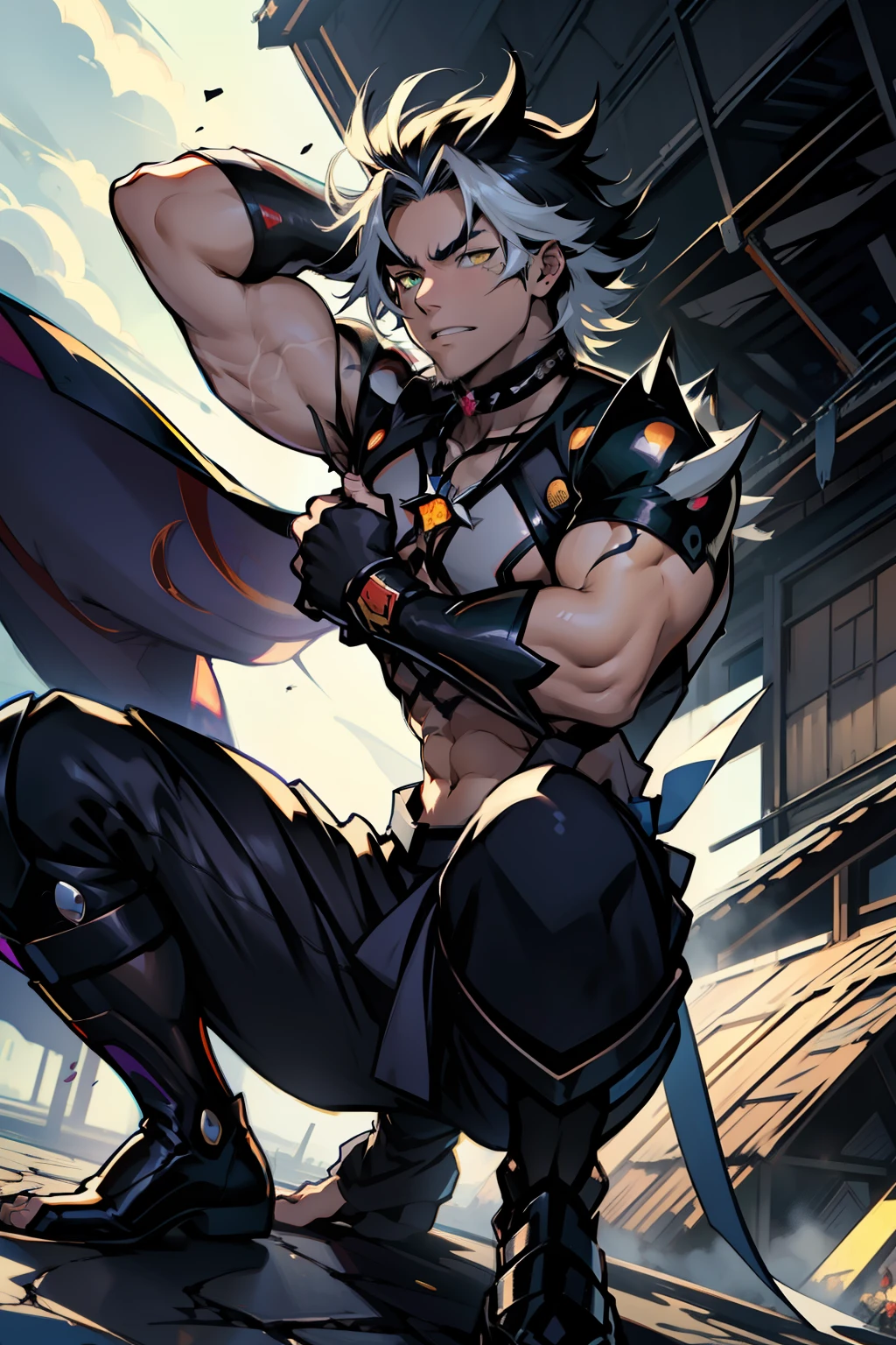 《the original god》Arataki Kazuto , male people,,((Masterpiece)), ((Best quality)), Ultra detailed,((illustration)), Dynamic Angle, Detailed light, (Delicate eyes), Floating, 1boy, Male focus, Head, Clothing, Yellow eyes, necklace, tattoo, (Forehead:0.8), (ahoge:0.8), jewelry, apathy,Ray, chest muscle, Sexy , Venom symbiote for your body, Black mucus of the body , (into venom), Venom,frontage,style of anime4 K, 4K anime wallpaper, Badass anime 8 K, 4 k comic wallpaper, young anime man, Anime boys, Anime wallpapers 4 k, Anime wallpaper 4K, High quality anime art style, Anime moe art style, Anime art wallpaper 8 K, Anime art wallpaper 4 K, RGB lighting