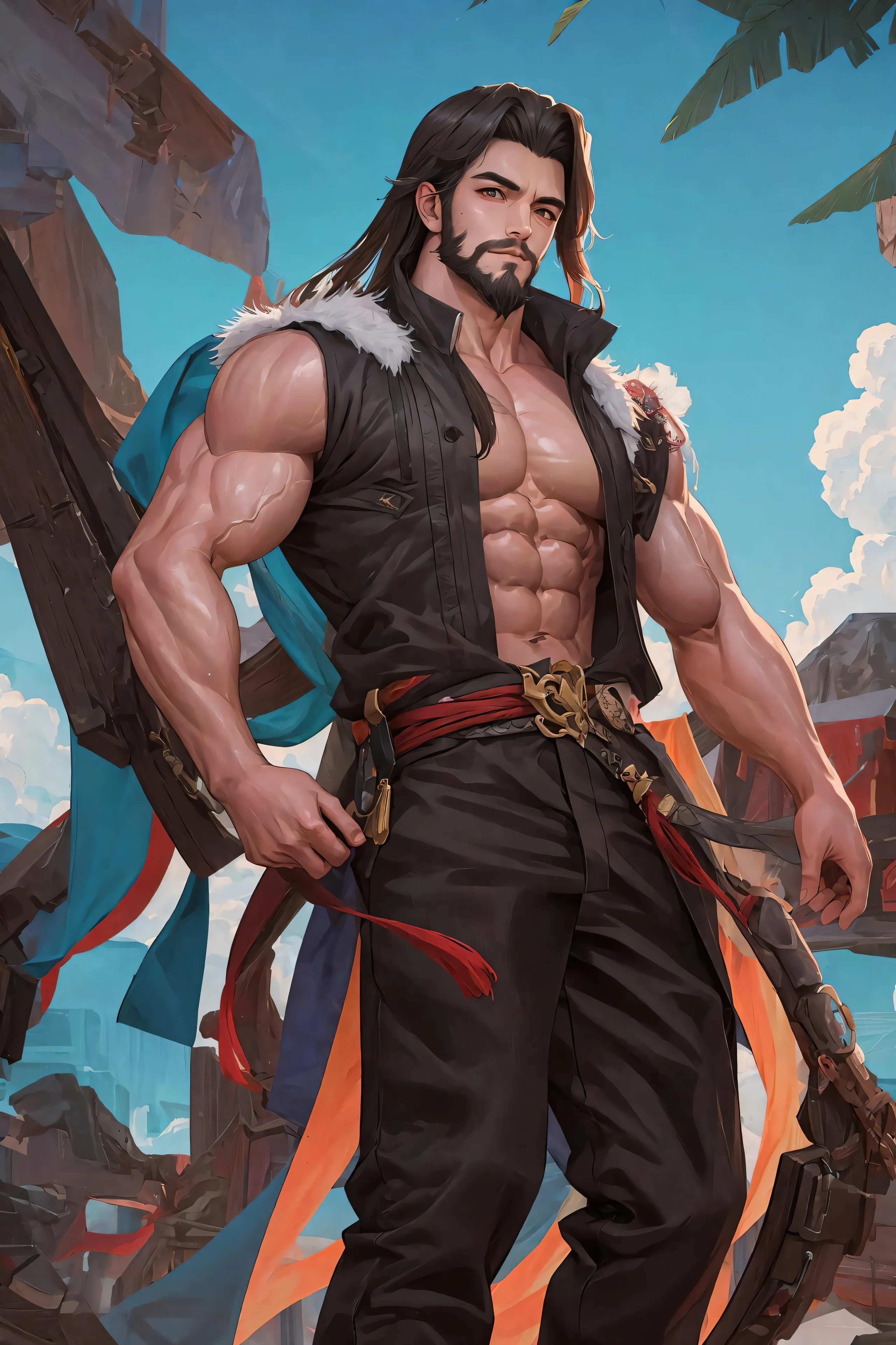 guanyu,1boy,muscular,masterpiece, best quality,long beard