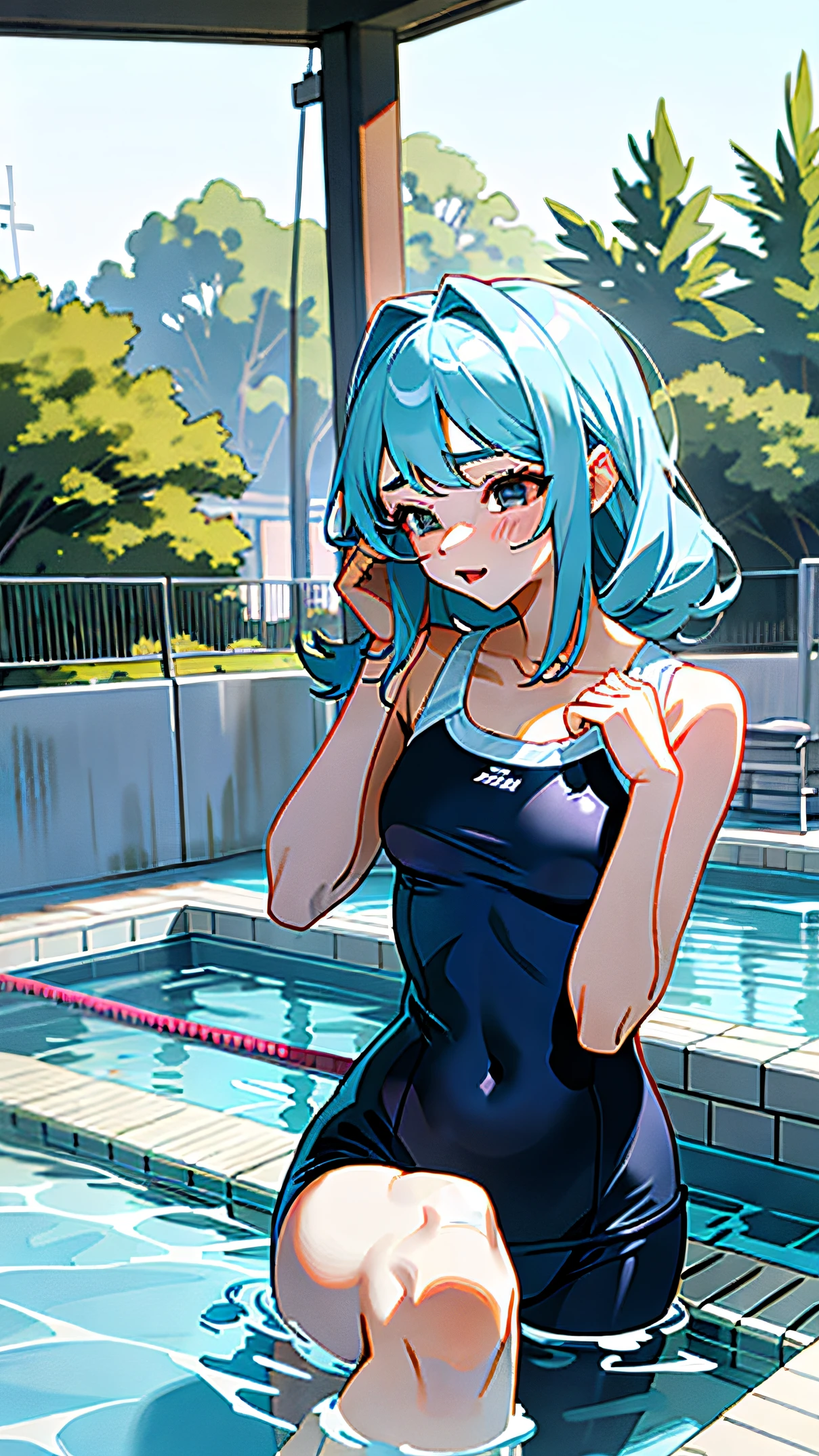 Beautuful Women,s the perfect face,tmasterpiece,swimming uniform,Raised ,Perfect chest,Hands dragging your face,plumw,Sexyd,Sit in the water,Tight swimsuit,Outline your figure,White skin,Bigchest,nakeness。
