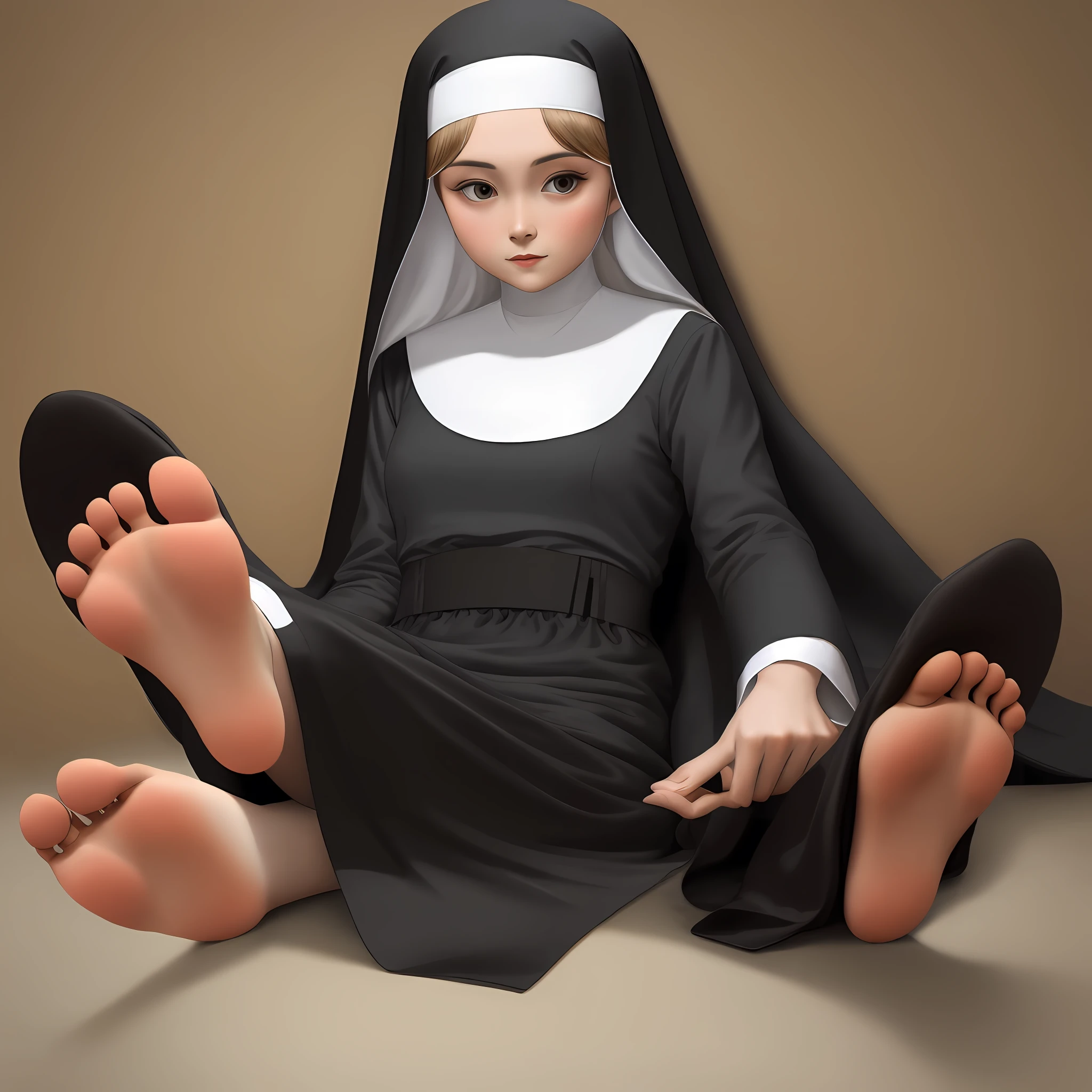 Nun on the soles of black silk feet