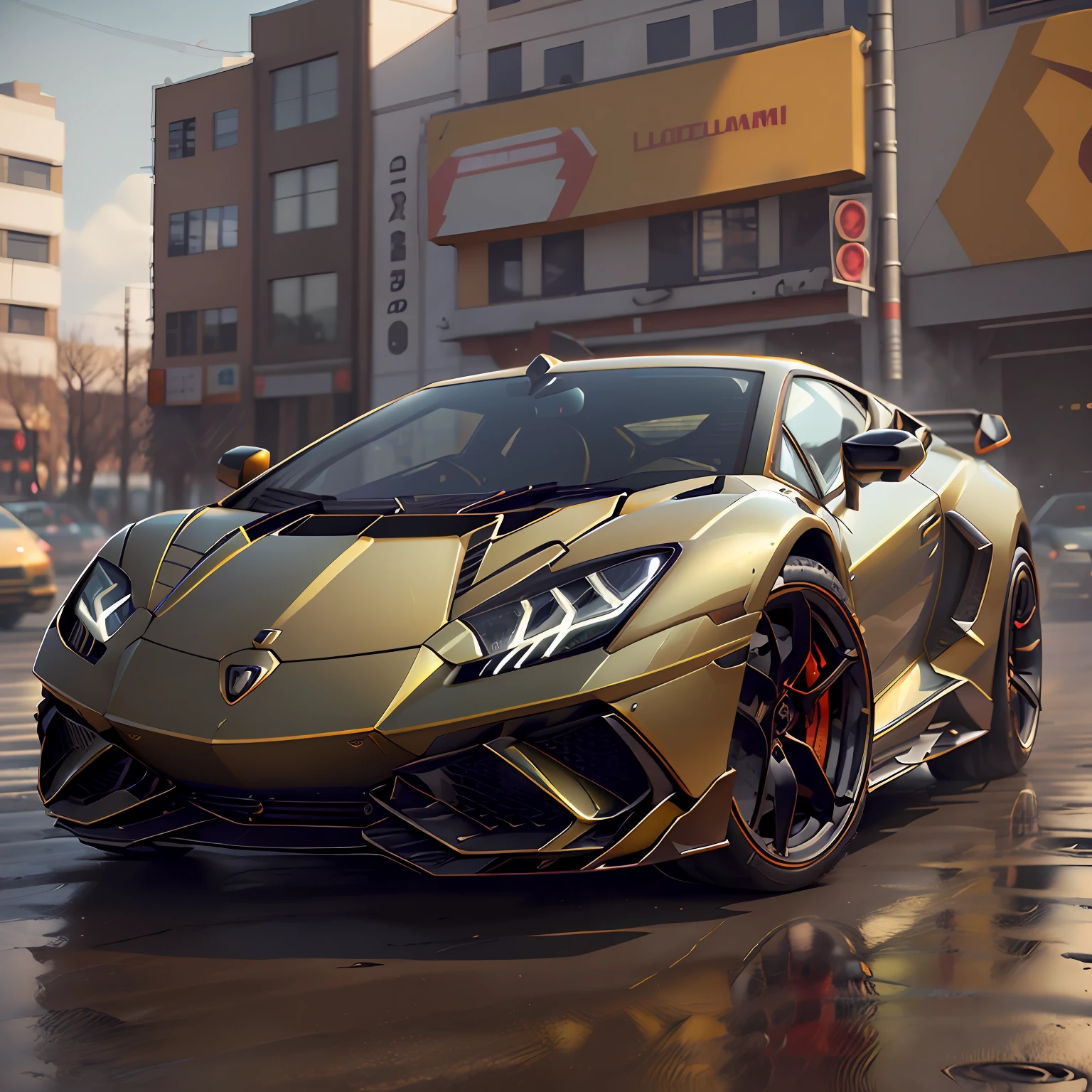 (LAMBORGHINI POISON 2023 ),(total view) ,AMARELO64 k, (AMARELO ),NEON 3D ,tokyolagii,detalhes hiper realismo