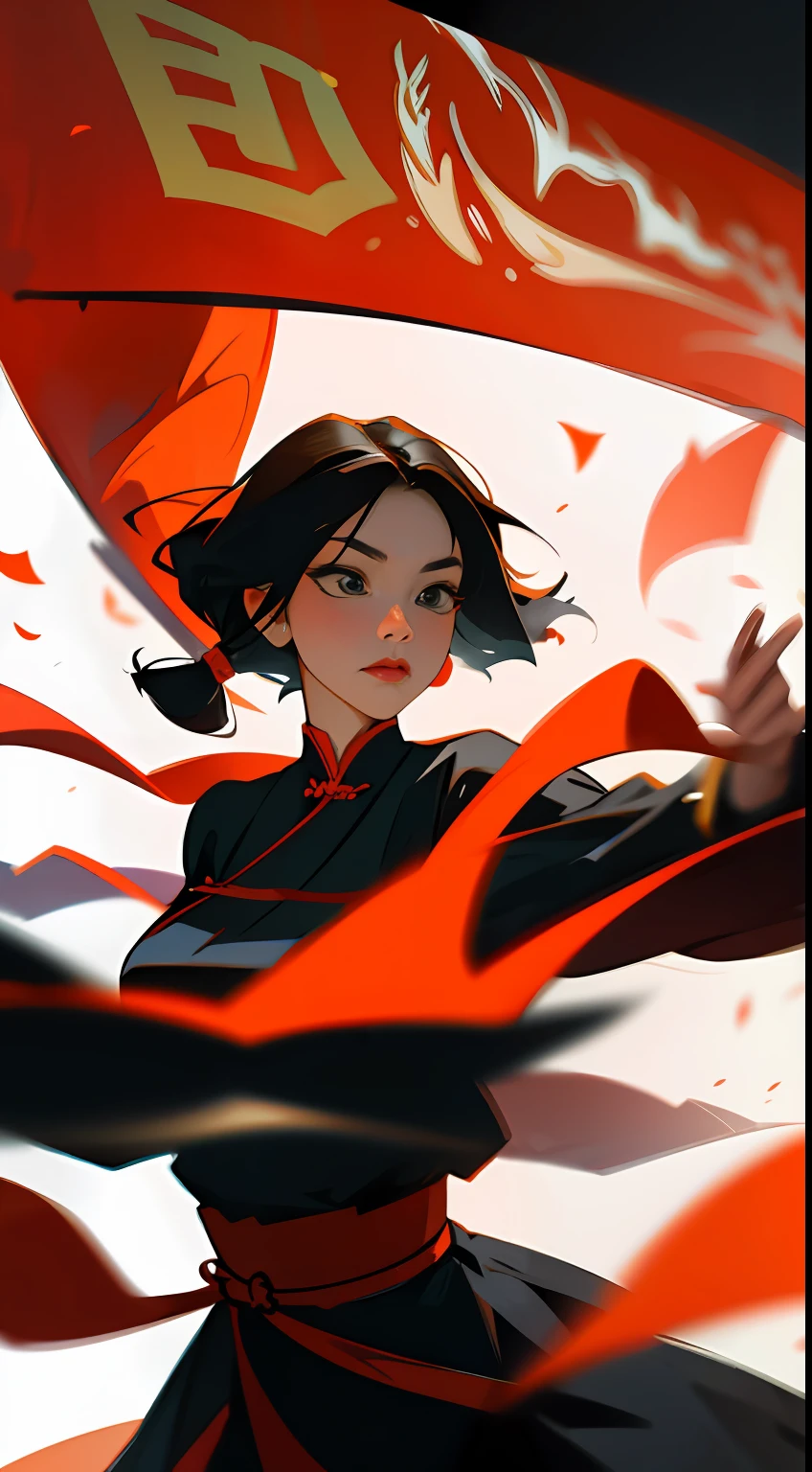 Chinese beautiful woman,Kungfu,Chinese weapons in hand,ancient costume,Short flowing hair,Black color hair,The picture is extremely tense,Dashing,Raised sexy,carismatic,Energetic,Dynamic,Large viewing angle,Grandiose scenes,tmasterpiece,(8K)(High quality details)(super high image quality)(best qualtiy)