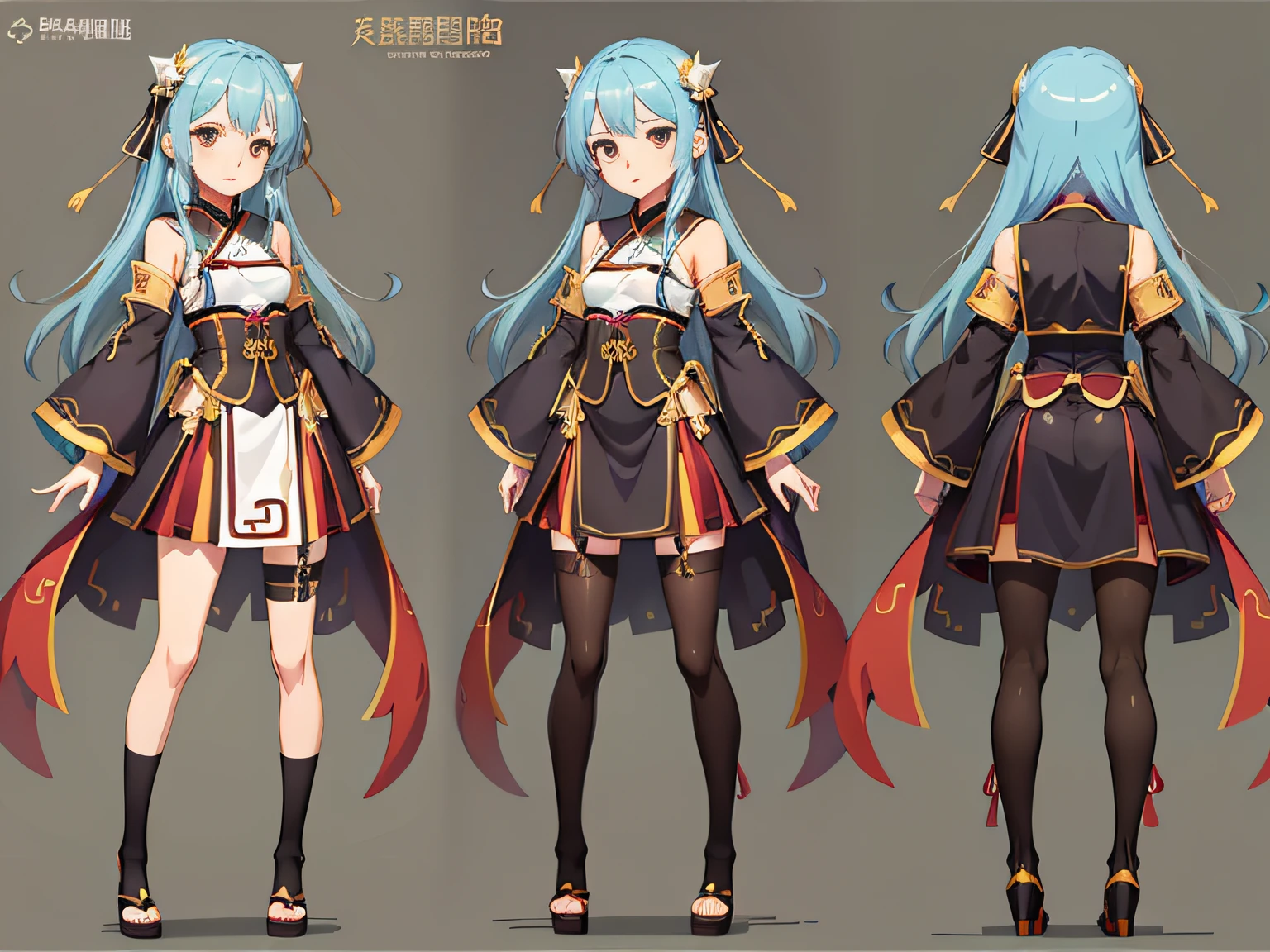 An anime character of a woman wearing Hanfu ancient Chinese costume，Wear long, fluent clothes，pretty anime character design，anime visual of a cute girl，Kantai collection style，Anime moe art style，small curvaceous ****，Chen Jiru，small **** girl，Anime character design，Highly detailed character design，Guviz，high quality character design,（character design sheet,Same character full body,frontage,Lateral face,on  back,A high resolution)，illustration，