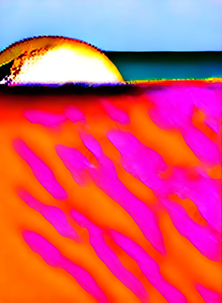 Cartoon-style summer beach，brightly、vivd colour，a cheerful atmosphere，Young people who love surfing，Splashing waves，Brown sand，sun glasses，Stylish swimwear，Beach huts，coconut palms。