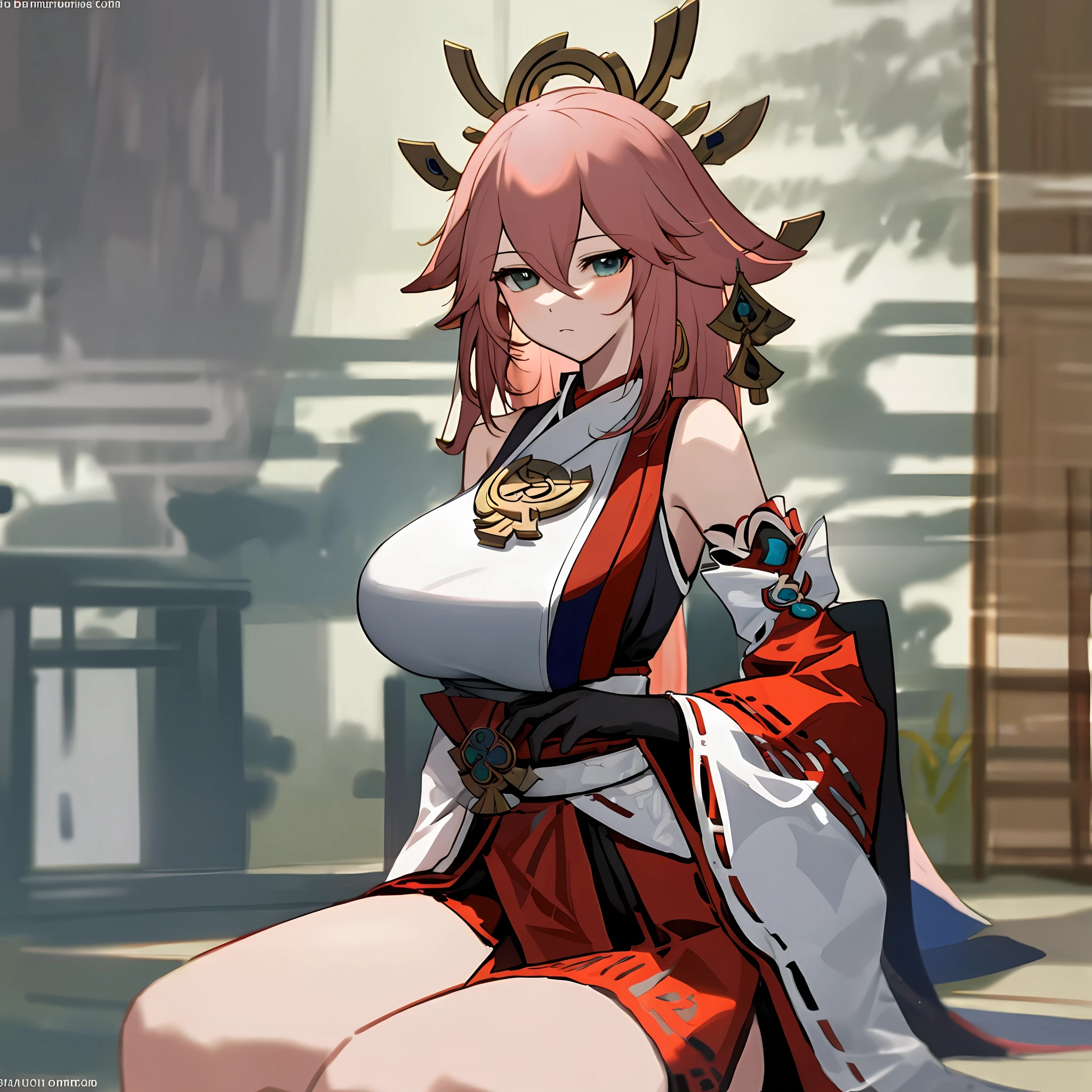 yae miko，Sit on your knees，huge tit