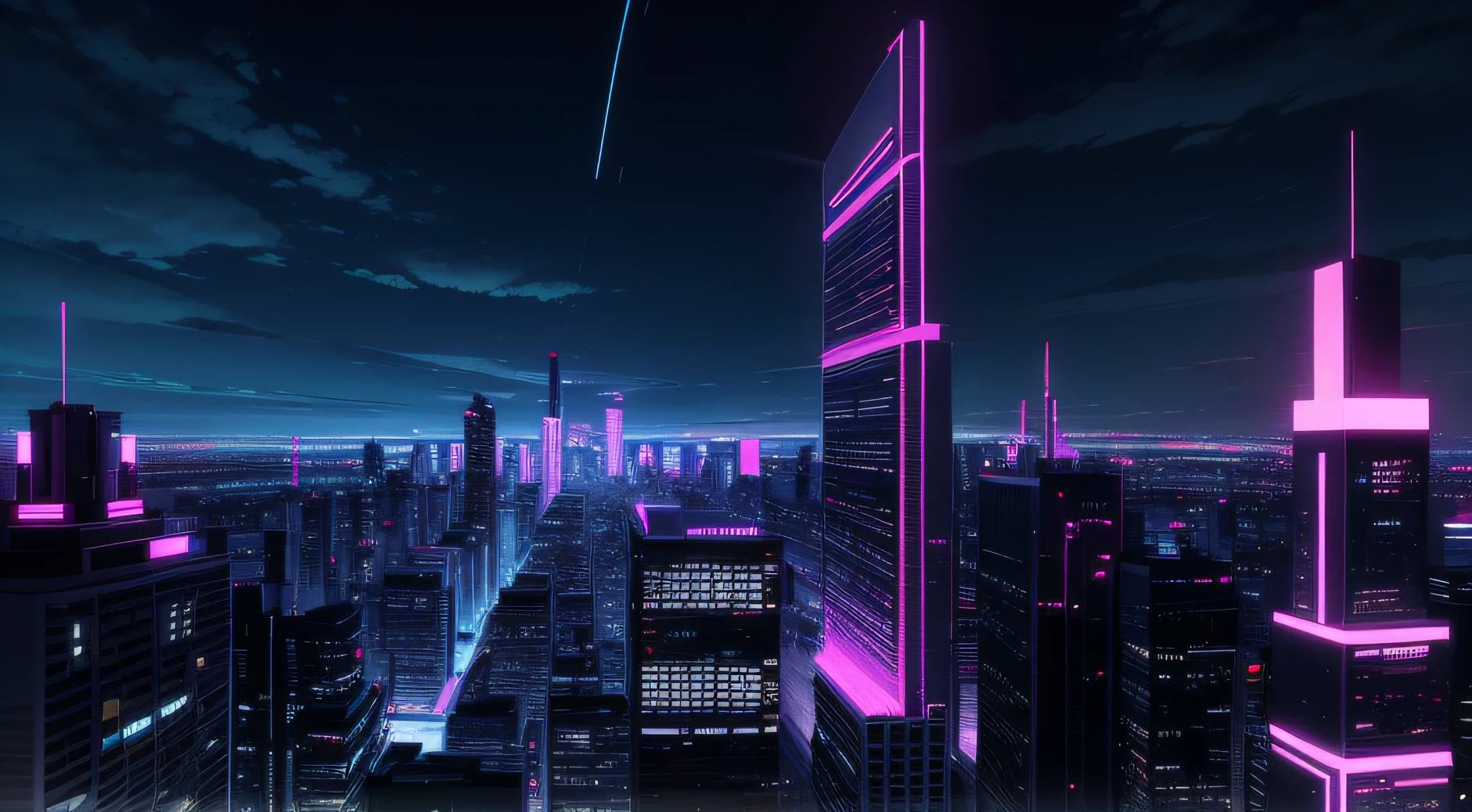 Digital Art Showing Synthwave City With The Buildings Lit Up In The Dark.